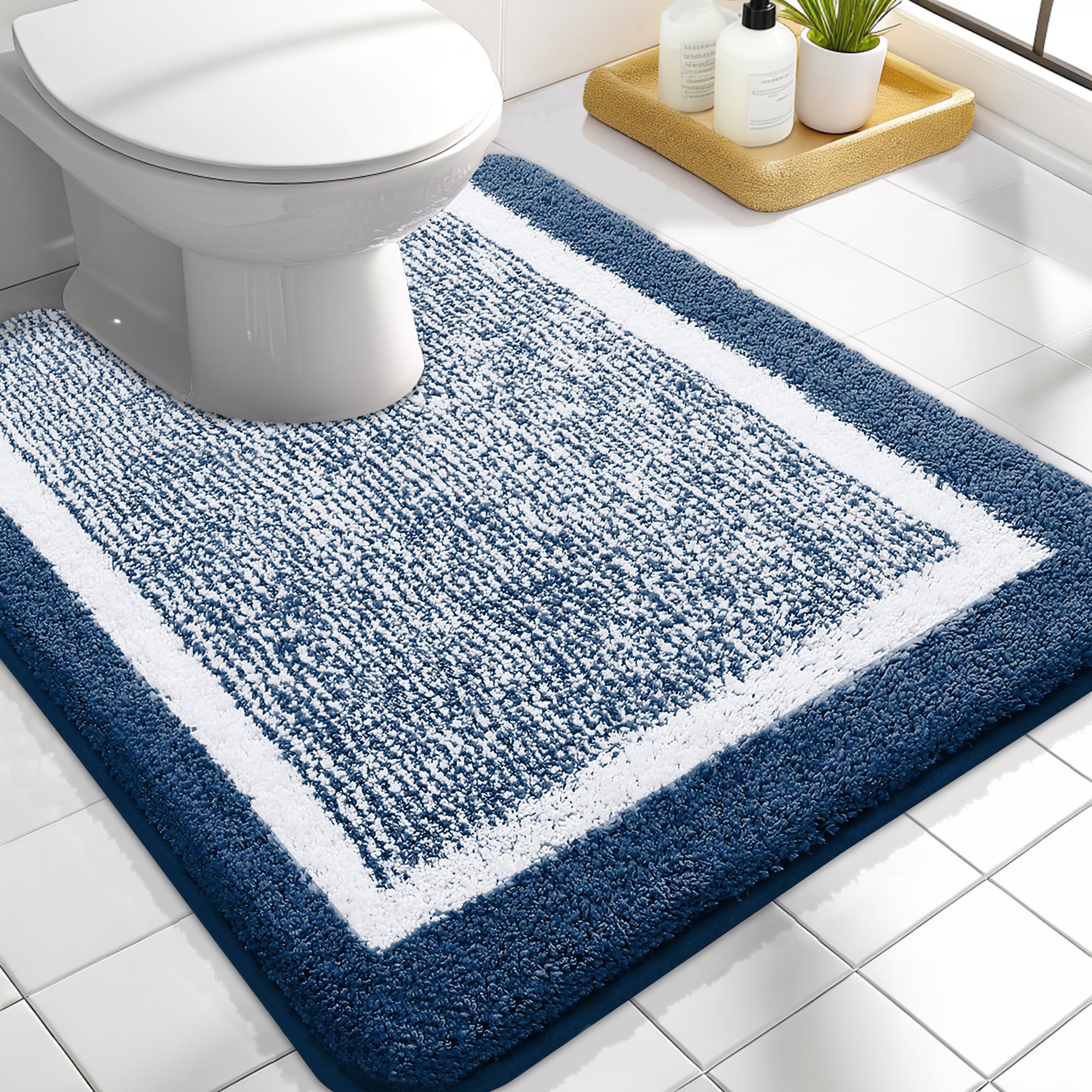 OLANLY Small Bathroom Rugs 24x16, Extra Soft and Absorbent Microfiber Bath Rugs, Non-Slip, Machine Washable, Quick Dry Shaggy Bath Carpet, Bath Mats for Bathroom Floor, Tub, Shower, Grey