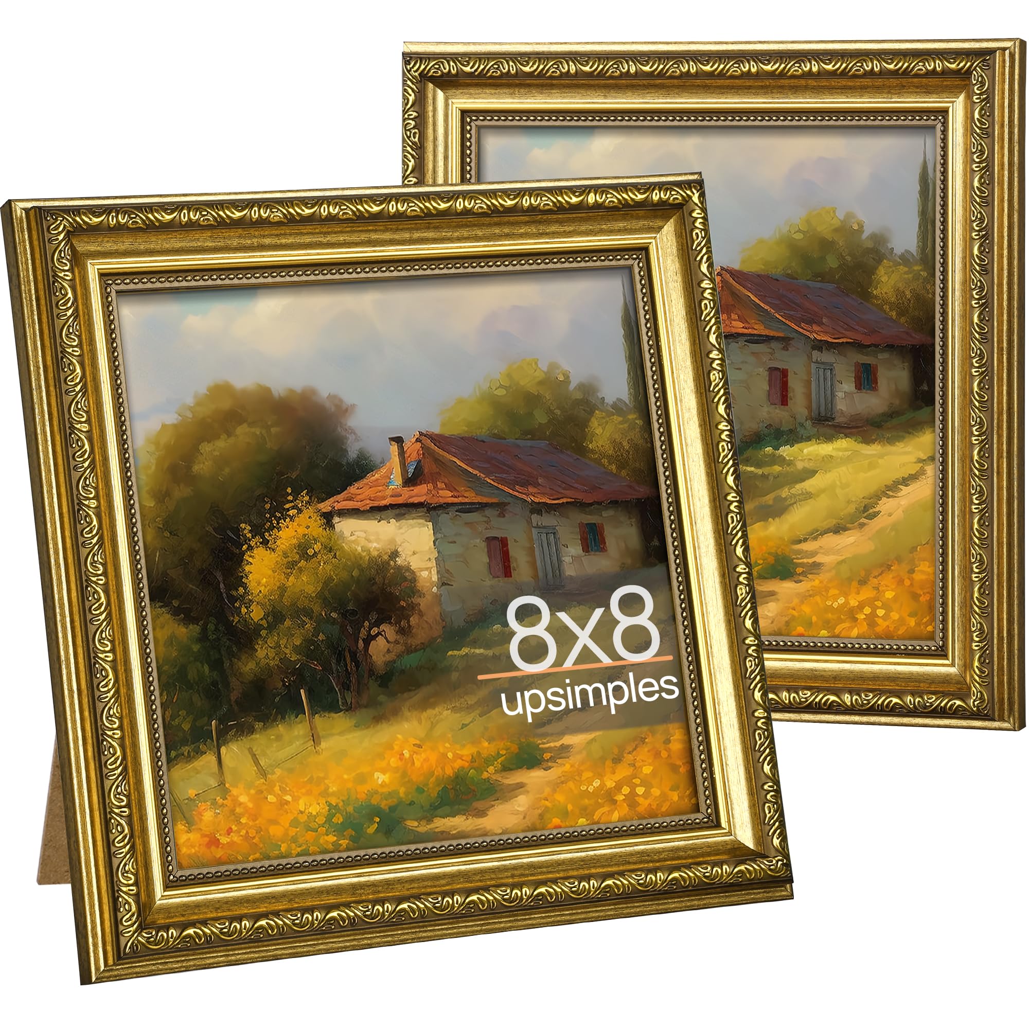 upsimples 5x7 Picture Frame with Real Glass, Ornate Vintage 5 x 7 Photo Frames for Wall Decor or Tabletop Display, Gold, 2 Pack