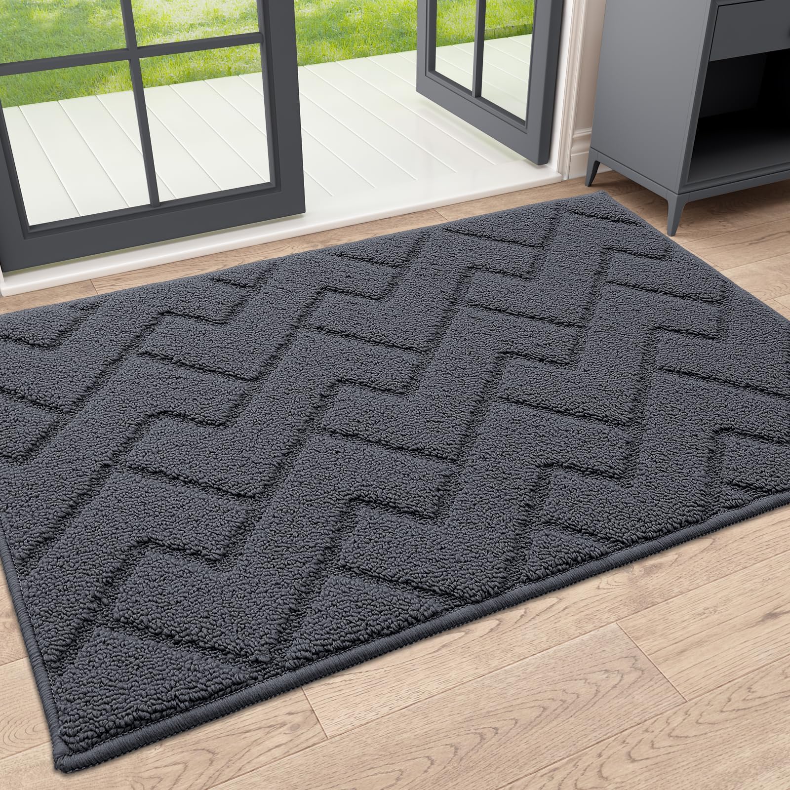 OLANLY Indoor Door Mat, 32x20, Dirt Resistant and Absorbent, Sturdy Non-Slip Rubber Backing, Easy to Clean, Washable Low-Profile Doormat for Entryway, Grey