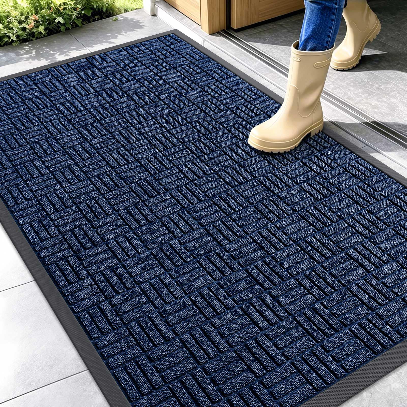 OLANLY Front Door Mat Outside Entrance 29.5x17, Absorbent, Heavy Duty Sturdy Natural Rubber Doormat Indoor Outdoor, Stain and Fade Resistant, Non-Slip Backing Low Profile Floor Mat for Entryway, Grey