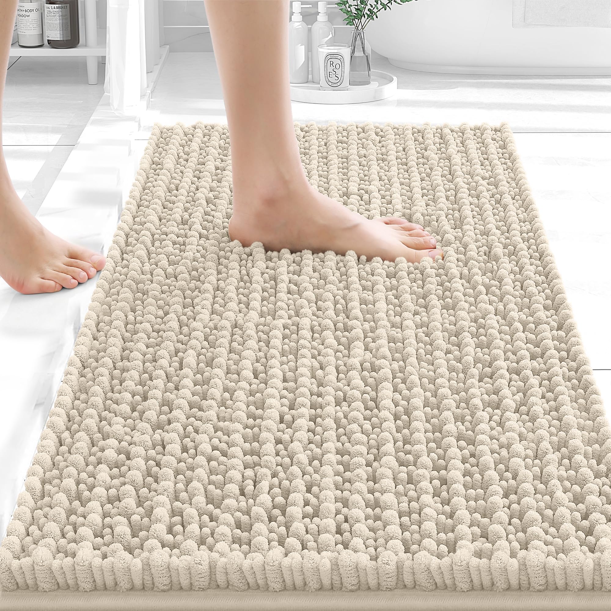 OLANLY Bathroom Rug Mat 30x20, Thick Soft and Absorbent Chenille Bath Mat, Non-Slip Rubber Backing, Machine Washable Quick Dry Bath Rugs for Tub Shower Floor, Home Decor Accessories, Grey