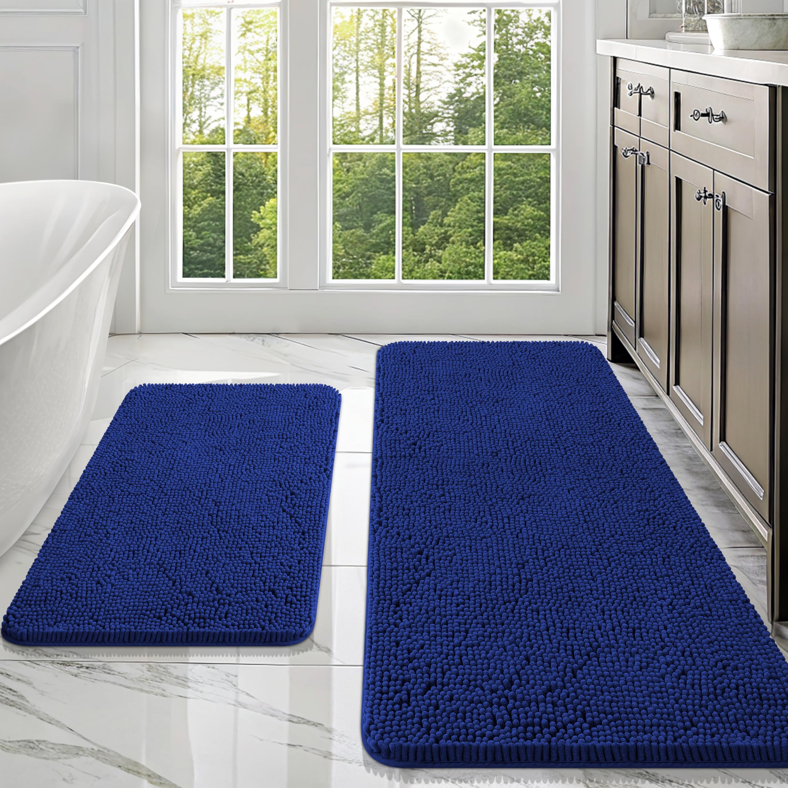 OLANLY Bathroom Rugs Sets 2 Piece, Soft Absorbent Chenille Bath Mats and U-Shaped Contour Toilet Mat Area Rug Set, Machine Washable Bath Carpet, Home Decor Accessories(30"x20"+24"x20", Grey)