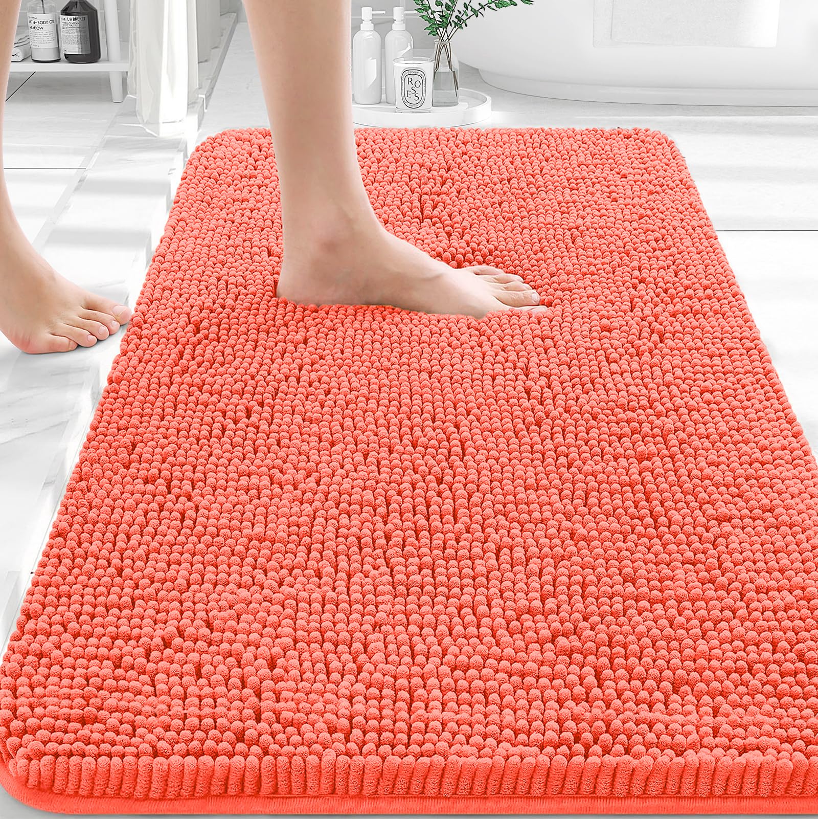 OLANLY Bathroom Rugs 30x20, Extra Soft Absorbent Chenille Bath Rugs, Rubber Backing Quick Dry, Machine Washable Bath Mats for Bathroom Floor, Tub and Shower, Home Decor Accessories, Grey