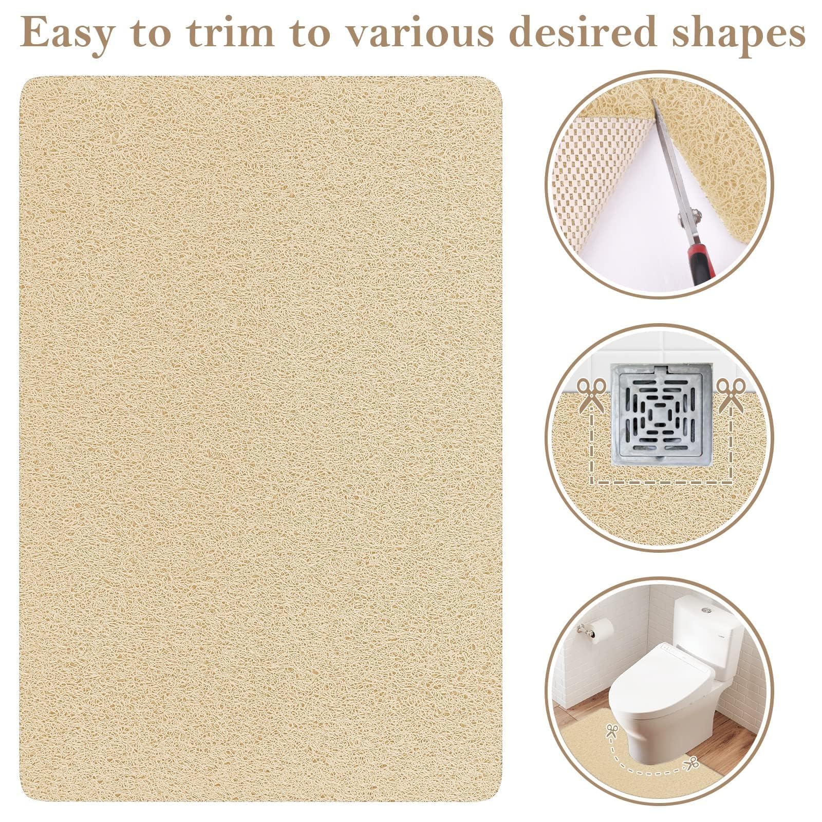 PVC Loofah Shower/Bathtub Mat Non-Slip, 24x16 inch, Soft Tub Mat with Drain, for Tub and Bathroom,Quick Drying,Grey