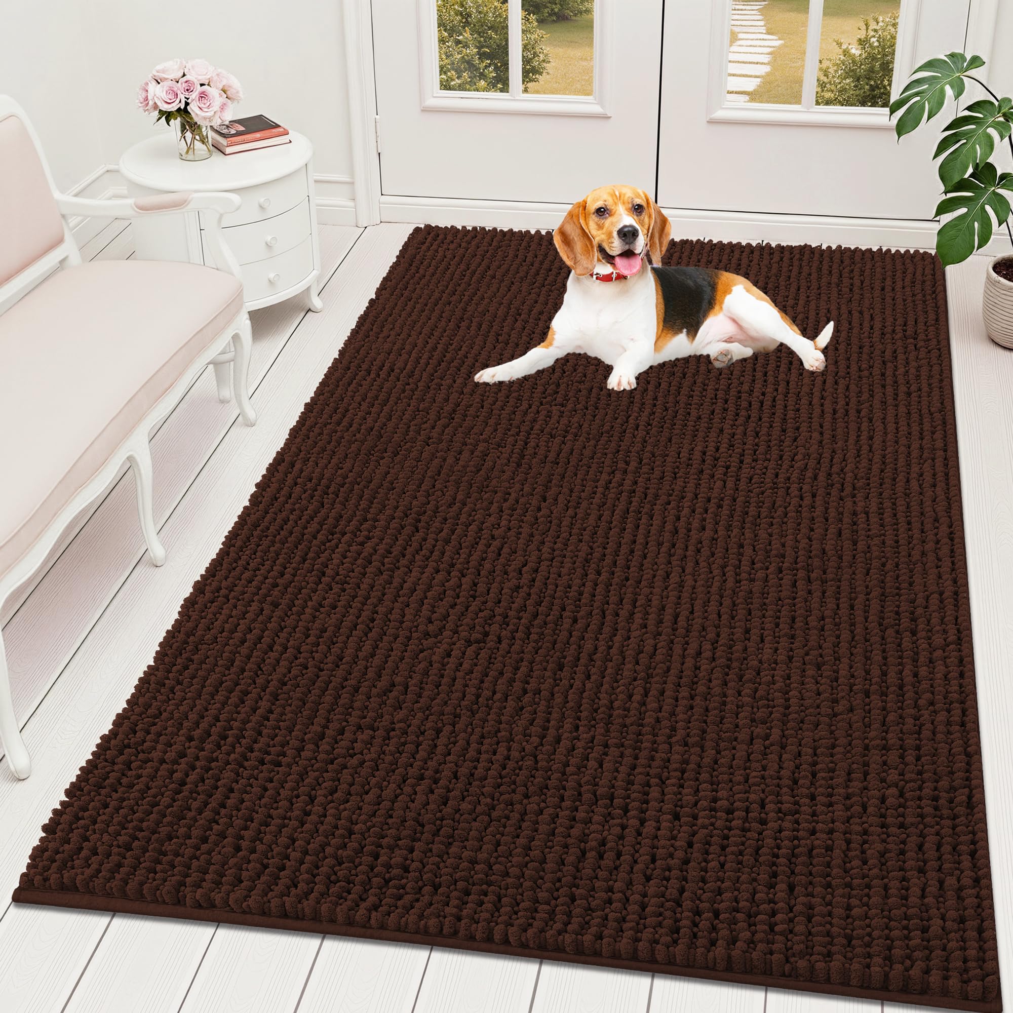 OLANLY Dog Door Mat for Muddy Paws 30x20, Ultra Absorbent Chenille Mud Doormat, Non-Slip Washable and Dirt Trapping Doormat for Indoor Entryway, Quick-Dry Indoor Pet Bed Mats for Dogs, Grey