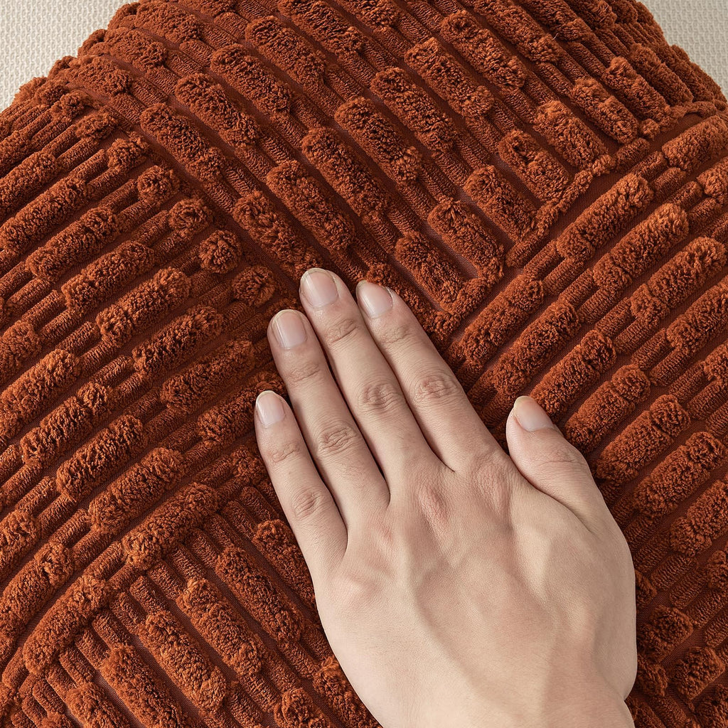 Topfinel Fall Pillow Covers Set of 2 Soft Corduroy Boho Strip Textured Terracotta Pillow Covers Modern Farmhouse Cute Autumn Home Decor Burnt Orange Living Room Sofa Couch Bed 30x30 cm