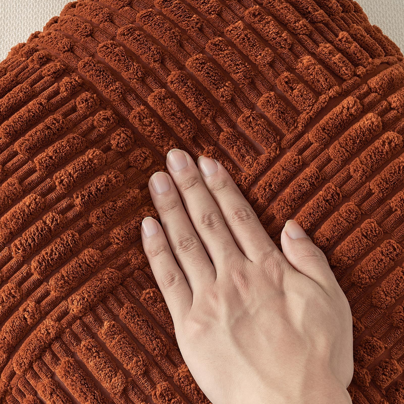 Topfinel Fall Pillow Covers Set of 2 Soft Corduroy Boho Strip Textured Terracotta Pillow Covers Modern Farmhouse Cute Autumn Home Decor Burnt Orange Living Room Sofa Couch Bed 30x30 cm