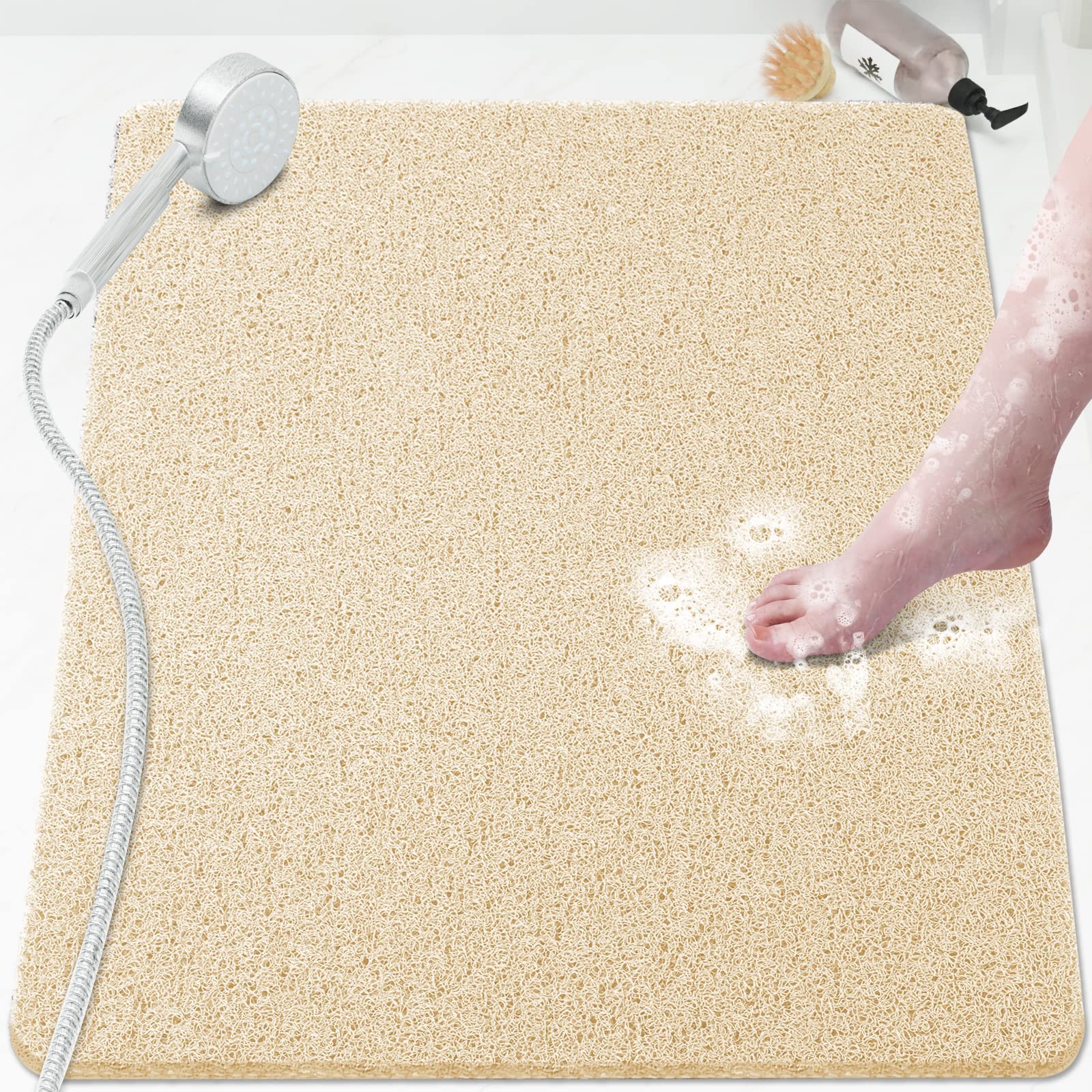 PVC Loofah Shower/Bathtub Mat Non-Slip, 24x16 inch, Soft Tub Mat with Drain, for Tub and Bathroom,Quick Drying,Grey