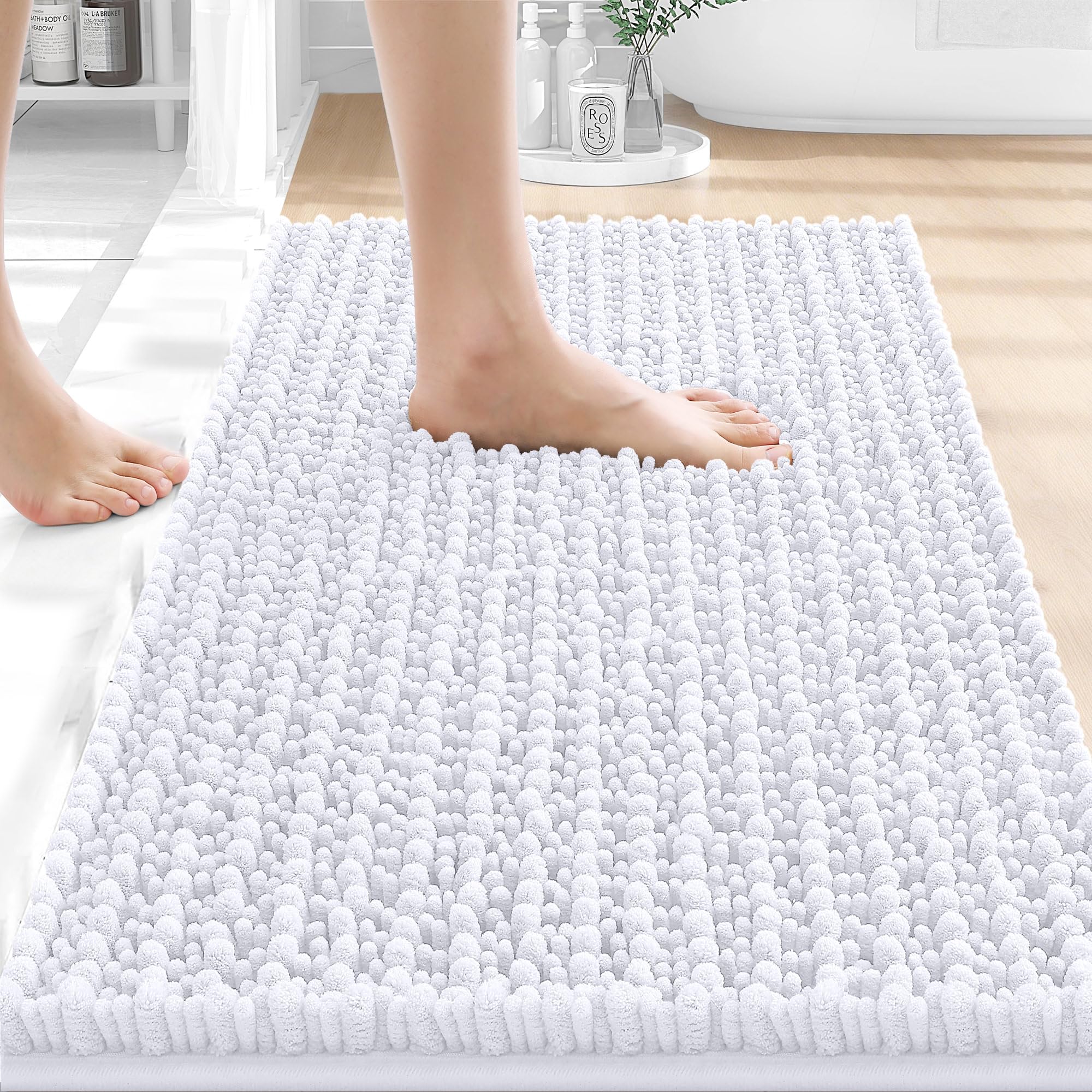OLANLY Bathroom Rug Mat 30x20, Thick Soft and Absorbent Chenille Bath Mat, Non-Slip Rubber Backing, Machine Washable Quick Dry Bath Rugs for Tub Shower Floor, Home Decor Accessories, Grey