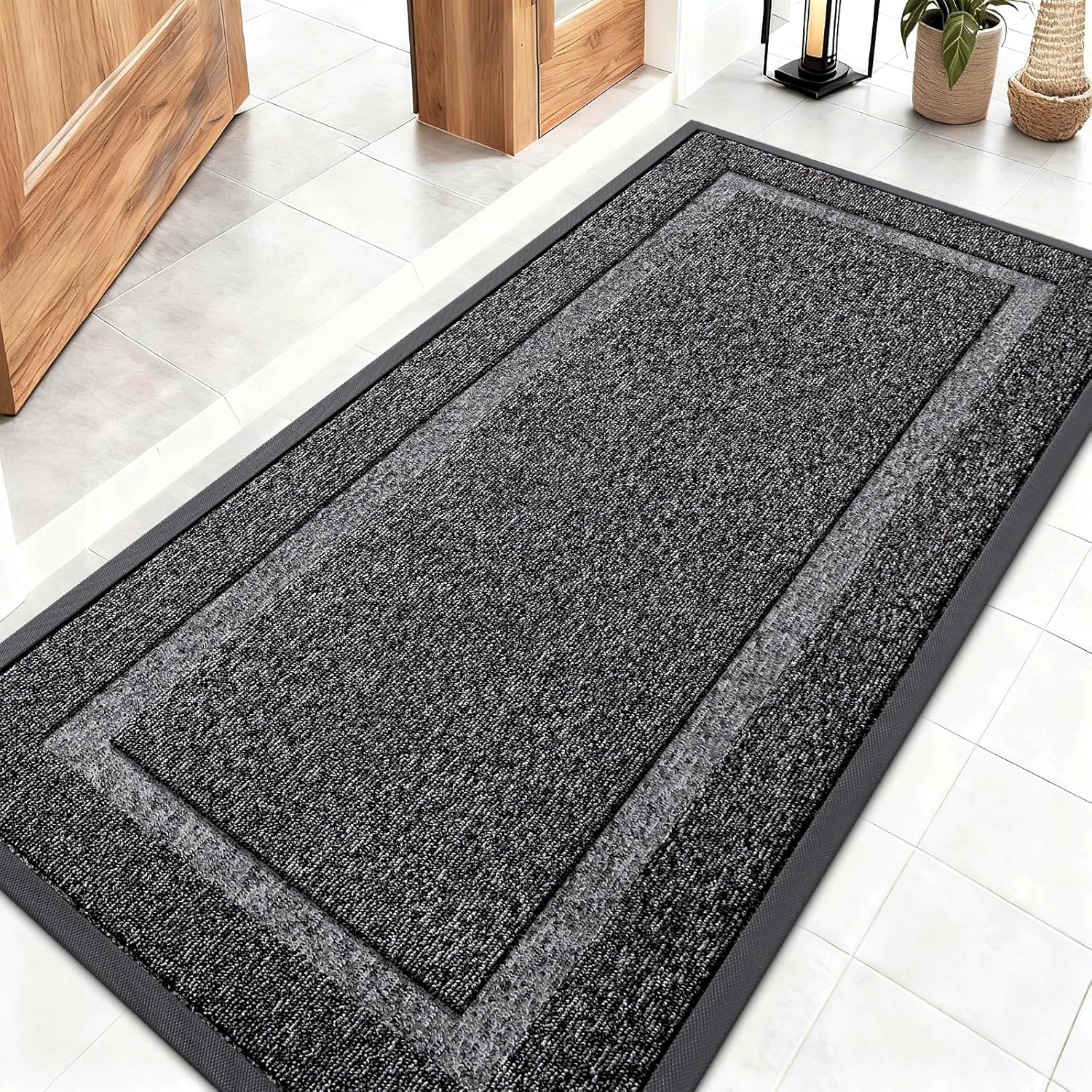 OLANLY Front Door Mat Indoor Outdoor Entrance, Waterproof All-Season, All-Weather Doormat, Sturdy Natural Rubber, Fade Resistant, Low Profile, Easy Clean Patio Porch Entryway Mat, 29.5x17, Beige