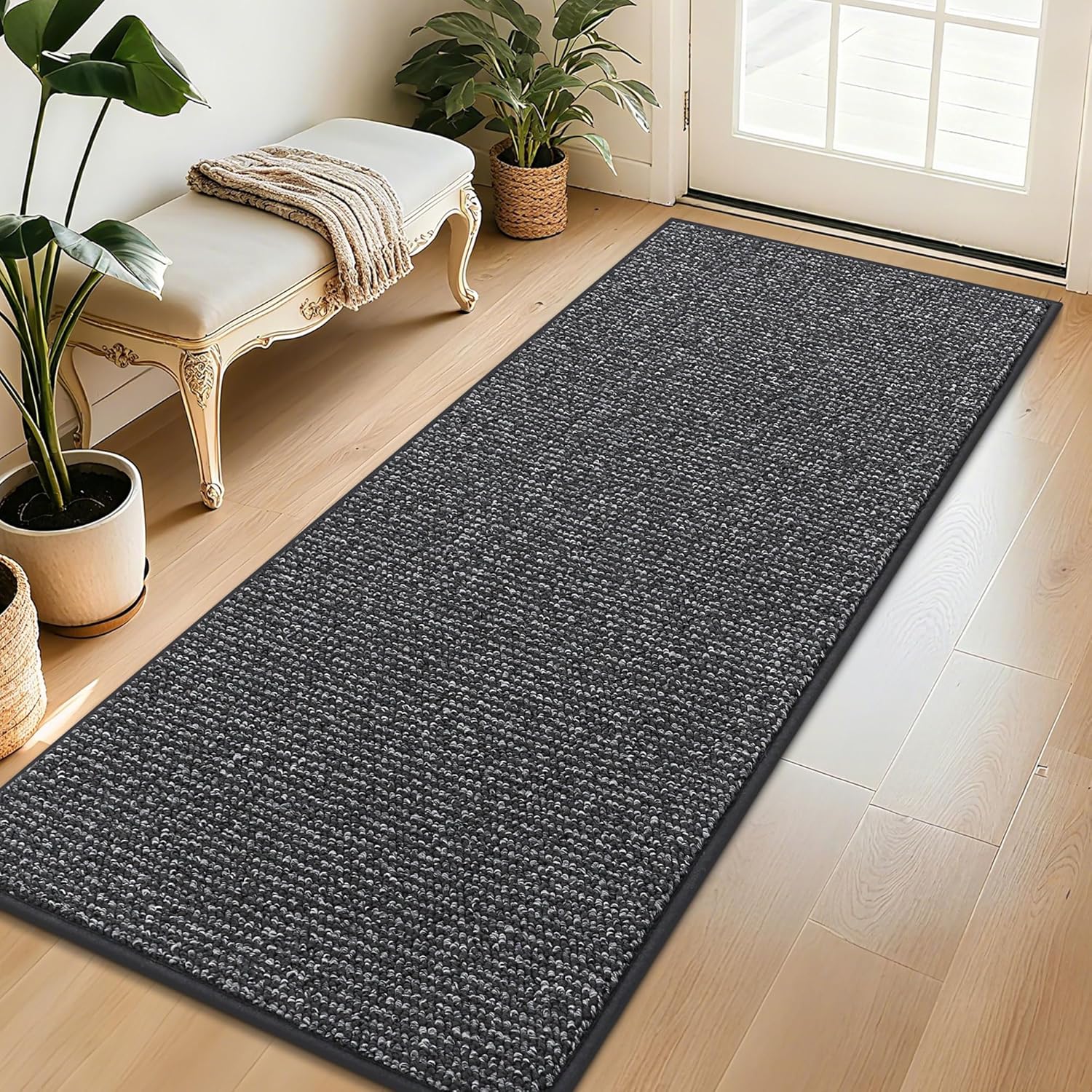 BEQHAUSE Dirt Trapper Door Mat 20" x 32", Non-Slip Washable Doormats Entrance Mat, Dirt Resistant and Absorbent Welcome Mat, Low Profile Floor Mats for Front Back Door and Entryway, Charcoal