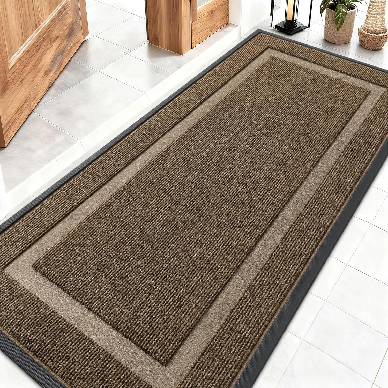 OLANLY Front Door Mat Indoor Outdoor Entrance, Waterproof All-Season, All-Weather Doormat, Sturdy Natural Rubber, Fade Resistant, Low Profile, Easy Clean Patio Porch Entryway Mat, 29.5x17, Beige