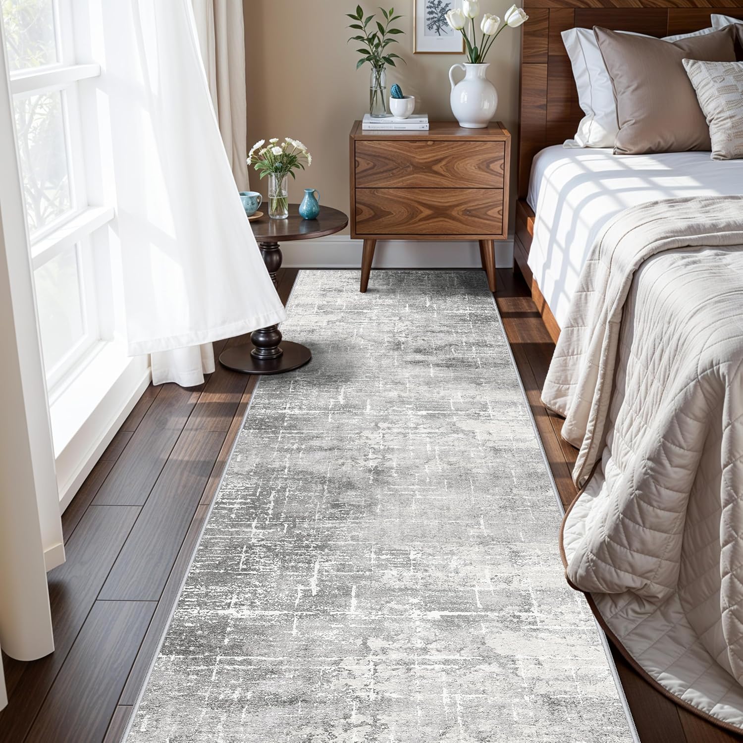Washable 2x3 Entryway Area Rug - Neutral Kitchen Rug Runner Vintage Soft Floor Mat Non Slip Indoor Farmhouse Carpet for Bathroom Living Room Bedroom (2 X 3, Beige)
