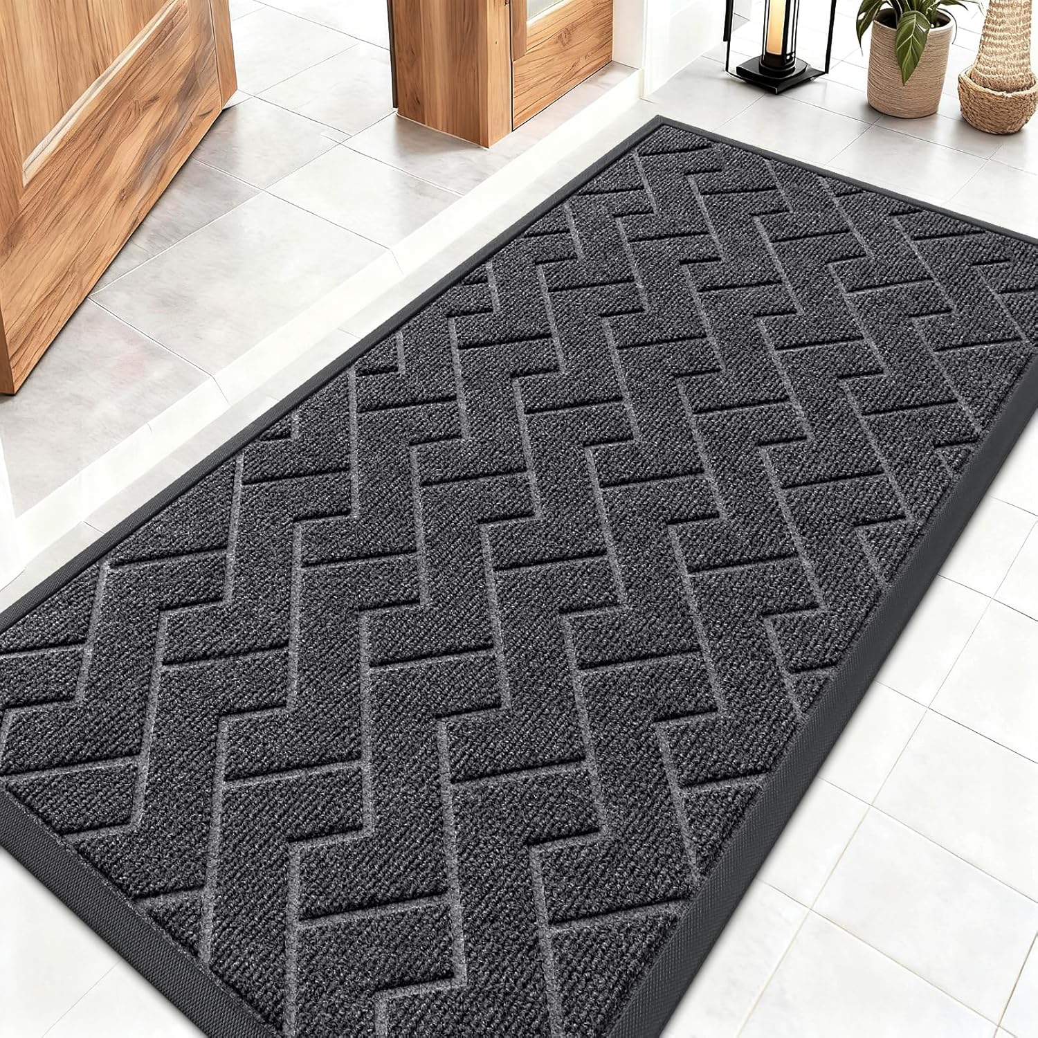 OLANLY Front Door Mat Indoor Outdoor Entrance, Waterproof All-Season, All-Weather Doormat, Sturdy Natural Rubber, Fade Resistant, Low Profile, Easy Clean Patio Porch Entryway Mat, 29.5x17, Beige