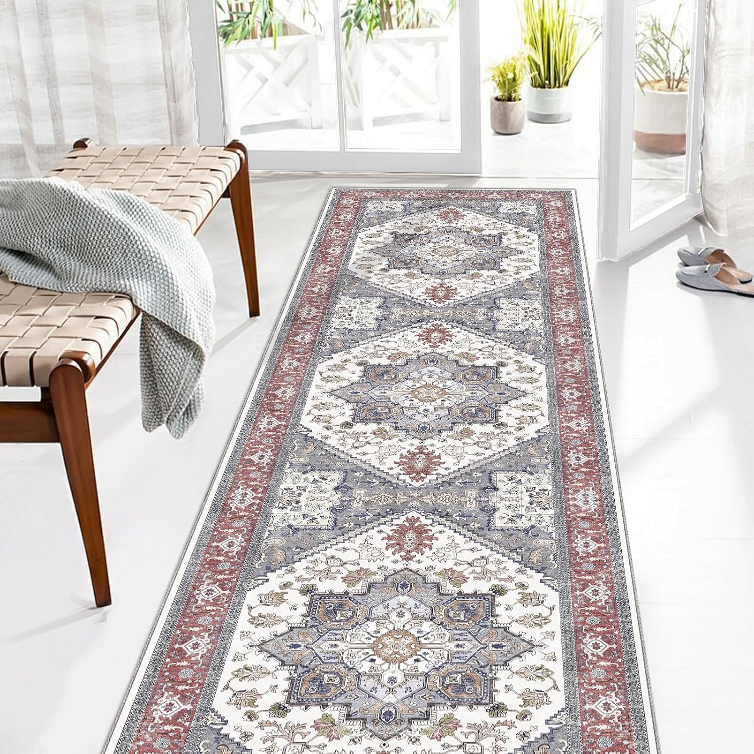 OPPODREAM Soft Area Rugs 5x7, 5x7 Washable Rug with Non Slip Backing, 5 x 7 Faux Cashmere Low-Pile Carpet, Brown