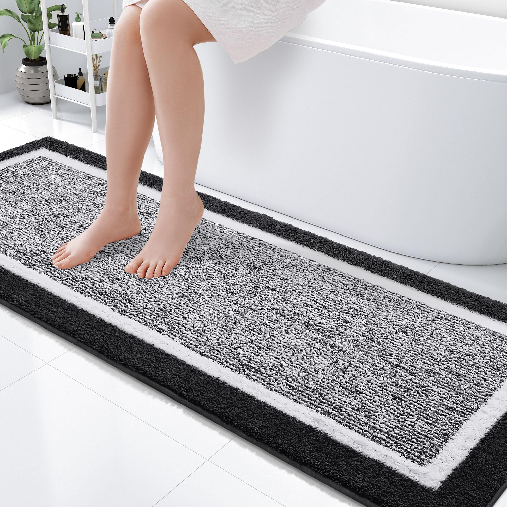 OLANLY Small Bathroom Rugs 24x16, Extra Soft and Absorbent Microfiber Bath Rugs, Non-Slip, Machine Washable, Quick Dry Shaggy Bath Carpet, Bath Mats for Bathroom Floor, Tub, Shower, Grey