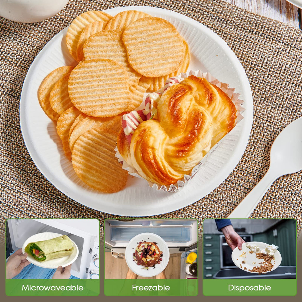 Vplus 100% Compostable Small Paper Plates, 300 Pack 6 Inch Disposable Paper Plates, Uncoated Biodegradable, Made of Sugar Cane Fibers, Perfect for Sandwich, Cake, and Snack