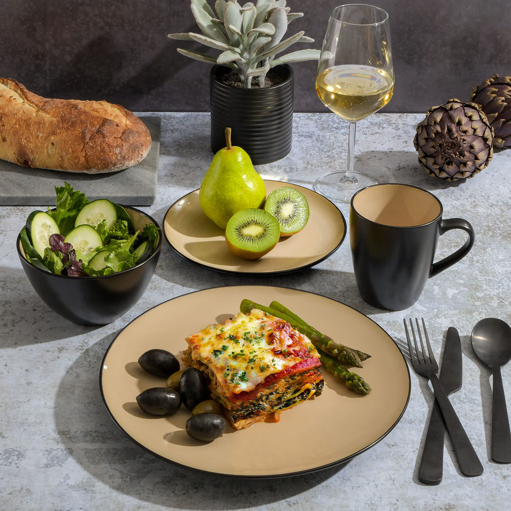 Gibson Elite Soho Lounge Round Reactive Glaze Stoneware Dinnerware Set, Service for 4 (16pc), Blue, Soho Round.
