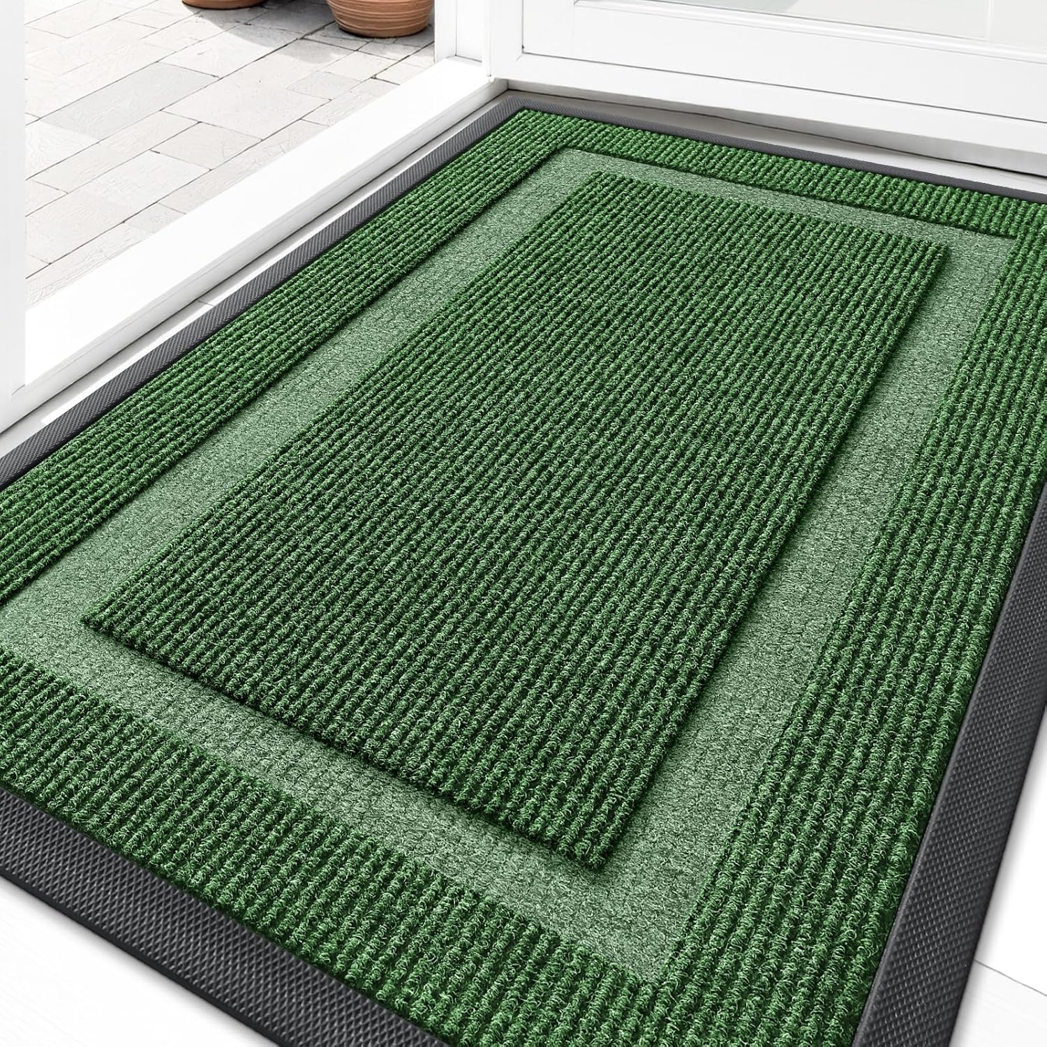 OLANLY Front Door Mat Indoor Outdoor Entrance, Waterproof All-Season, All-Weather Doormat, Sturdy Natural Rubber, Fade Resistant, Low Profile, Easy Clean Patio Porch Entryway Mat, 29.5x17, Beige