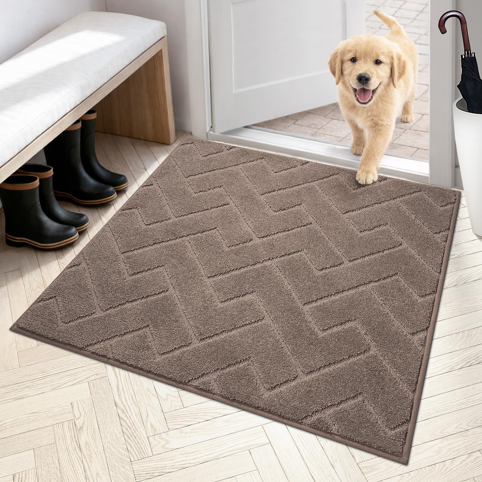 PURRUGS Dirt Trapping Door Mat 20" x 31.5", Non-Slip Machine Washable Entry Rug, Dog Doormat, Indoor Front Door Mat, Super Absorbent Entryway Rug for Muddy Shoes & Paws, Taupe