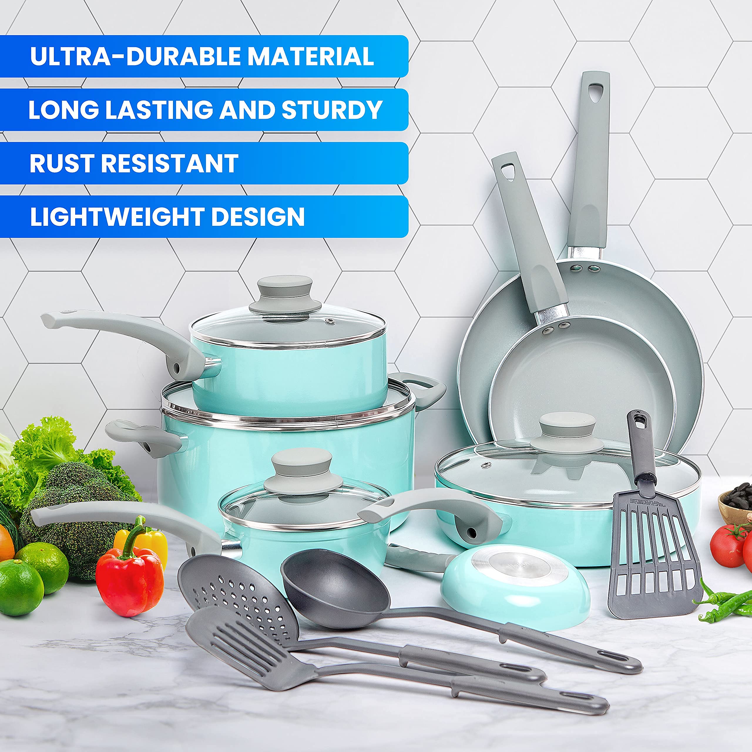 Mueller Pots and Pans Set 17-Piece, Ultra-Clad Pro Stainless Steel Cookware Set, Ergonomic EverCool Handle, Induction Cookware, Includes Saucepans, Skillets, Dutch Oven, Stockpot, Steamer For Cooking