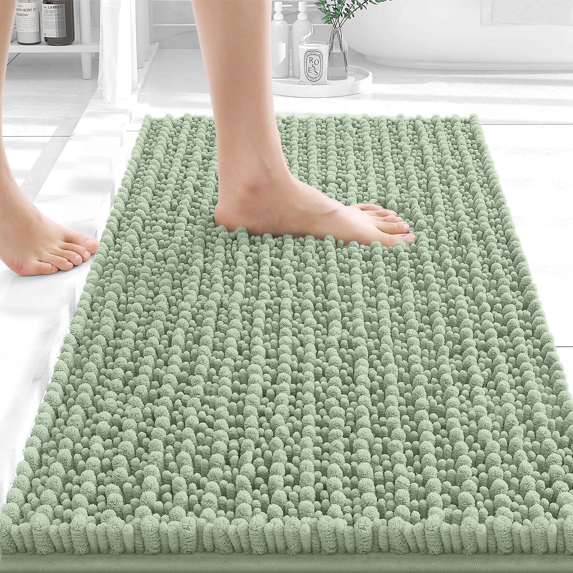 OLANLY Bathroom Rug Mat 30x20, Thick Soft and Absorbent Chenille Bath Mat, Non-Slip Rubber Backing, Machine Washable Quick Dry Bath Rugs for Tub Shower Floor, Home Decor Accessories, Grey