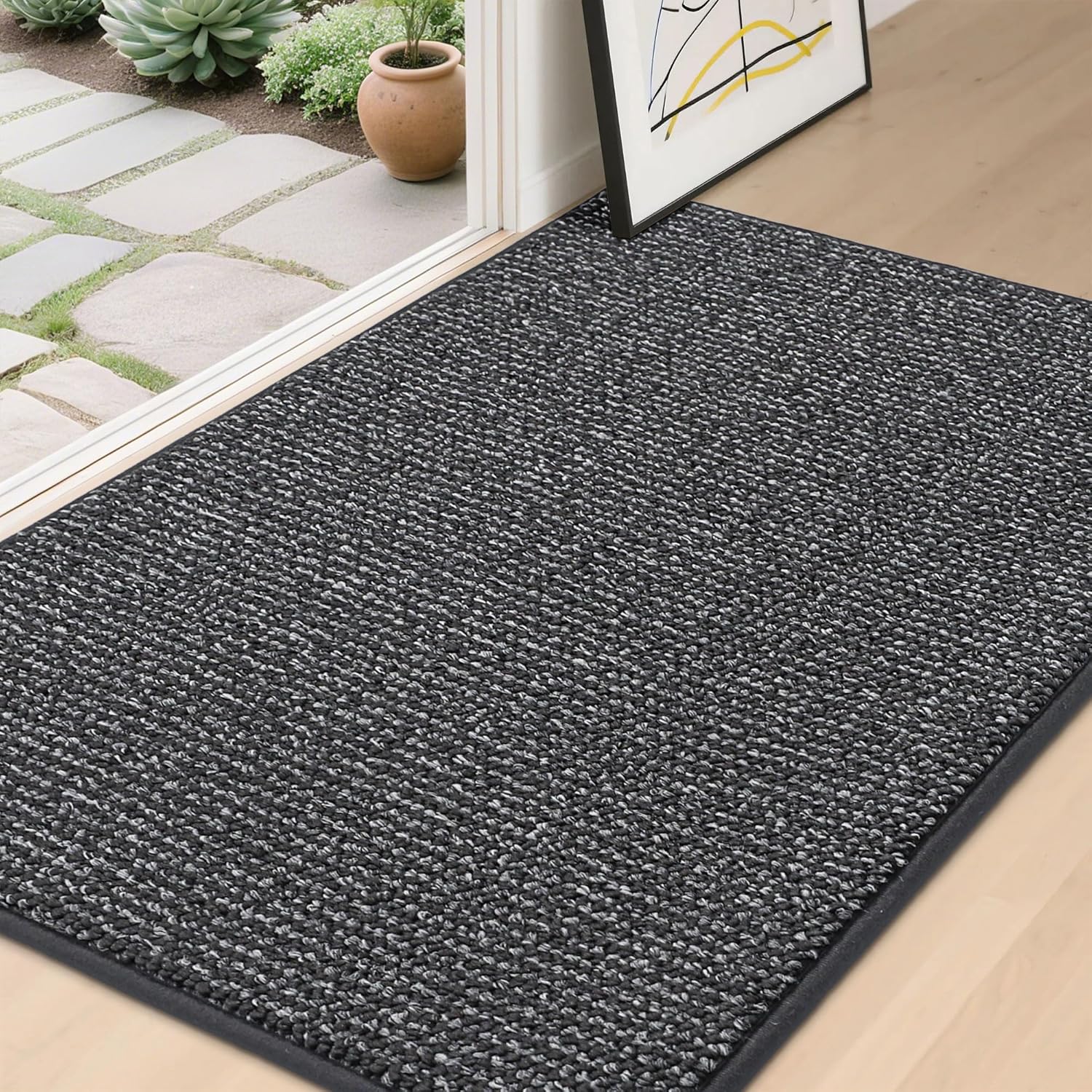 BEQHAUSE Dirt Trapper Door Mat 20" x 32", Non-Slip Washable Doormats Entrance Mat, Dirt Resistant and Absorbent Welcome Mat, Low Profile Floor Mats for Front Back Door and Entryway, Charcoal