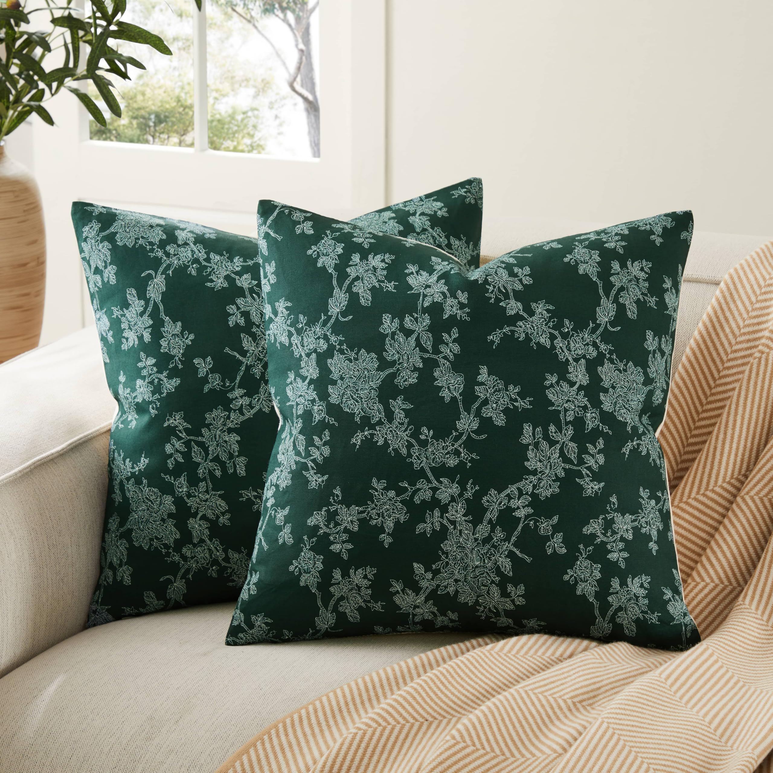 100% Cotton French Pastoral Throw Pillow Covers Set of 2, 18x18 Inch Blue Farmhouse Decorative Cushion Covers for Sofa Bed Living Room Home Decor