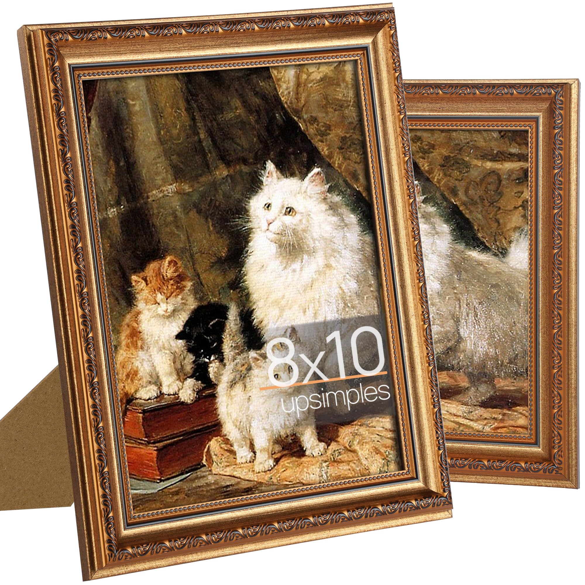 upsimples 5x7 Picture Frame with Real Glass, Ornate Vintage 5 x 7 Photo Frames for Wall Decor or Tabletop Display, Gold, 2 Pack