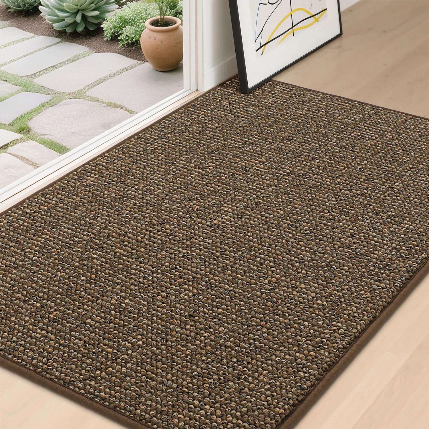 BEQHAUSE Dirt Trapper Door Mat 20" x 32", Non-Slip Washable Doormats Entrance Mat, Dirt Resistant and Absorbent Welcome Mat, Low Profile Floor Mats for Front Back Door and Entryway, Charcoal