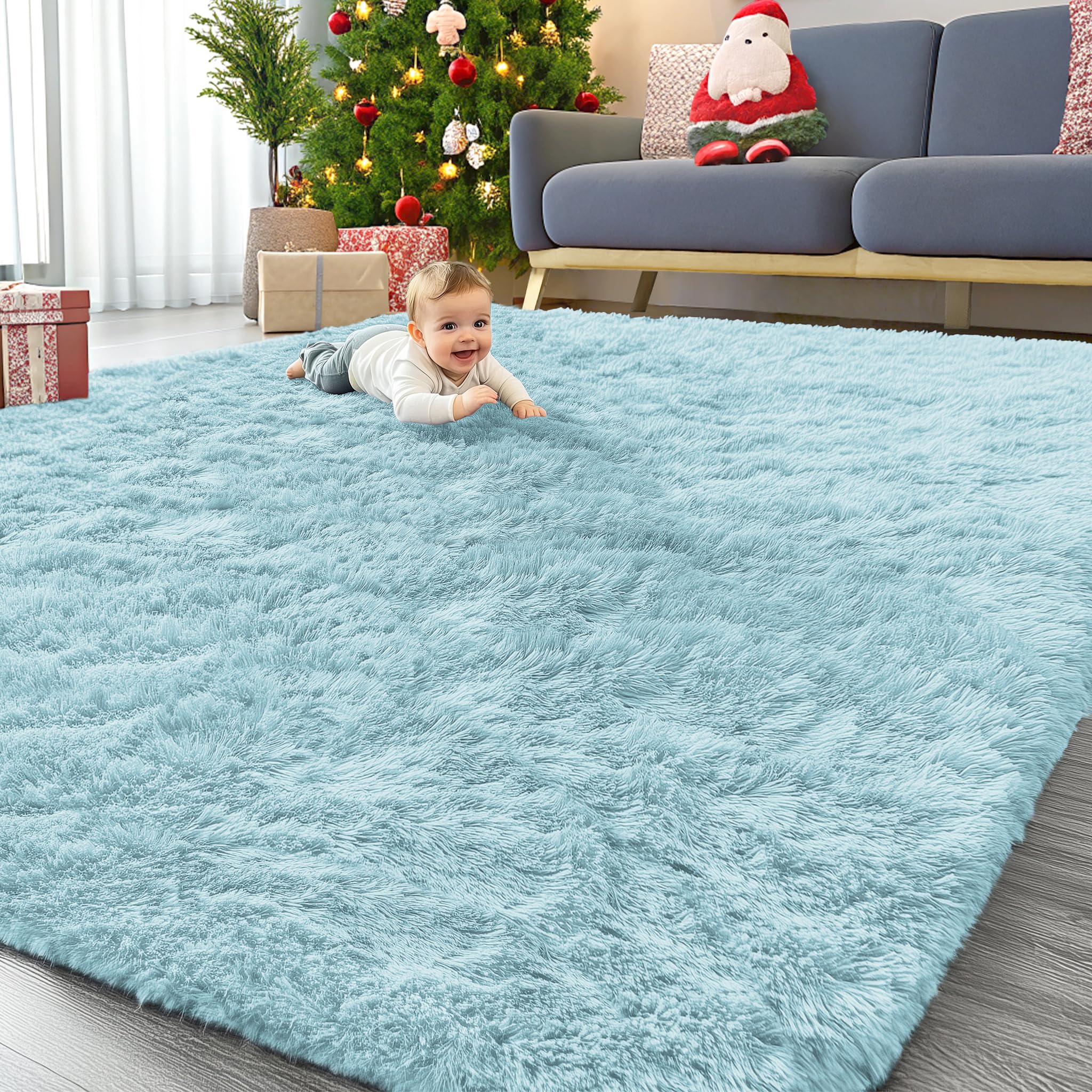 OLANLY Area Rugs for Living Room Bedroom, Machine Washable 4x5.9 ft Soft Fluffy Shaggy Bedside Rug, Indoor Floor Carpet for Kids Girls and Boys, Dorms, Nursery Rooms, Home Decor Aesthetic, Grey