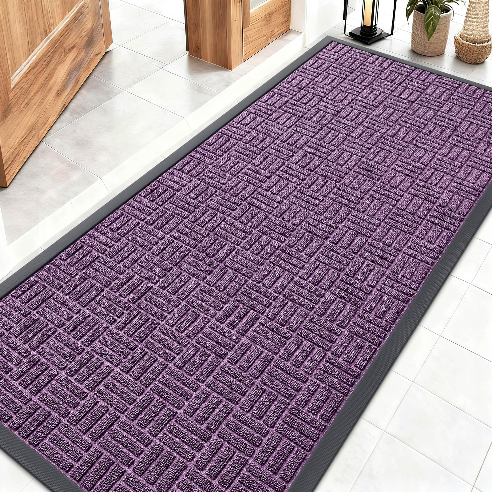 OLANLY Front Door Mat Outside Entrance 29.5x17, Absorbent, Heavy Duty Sturdy Natural Rubber Doormat Indoor Outdoor, Stain and Fade Resistant, Non-Slip Backing Low Profile Floor Mat for Entryway, Grey
