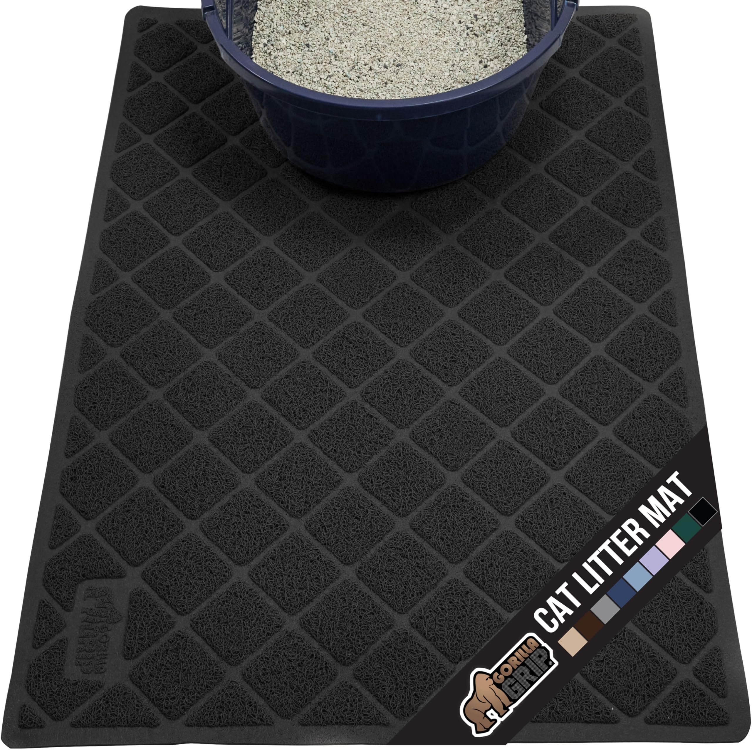 GORILLA GRIP Cat Litter Box Mat, Water Resistant, US Designed Kitty Litter Trapping Mats, Easy to Clean, Scatter Control, Less Mess and Clean Floors, Kitten Supplies for Indoor Cats, 24x17 Grey