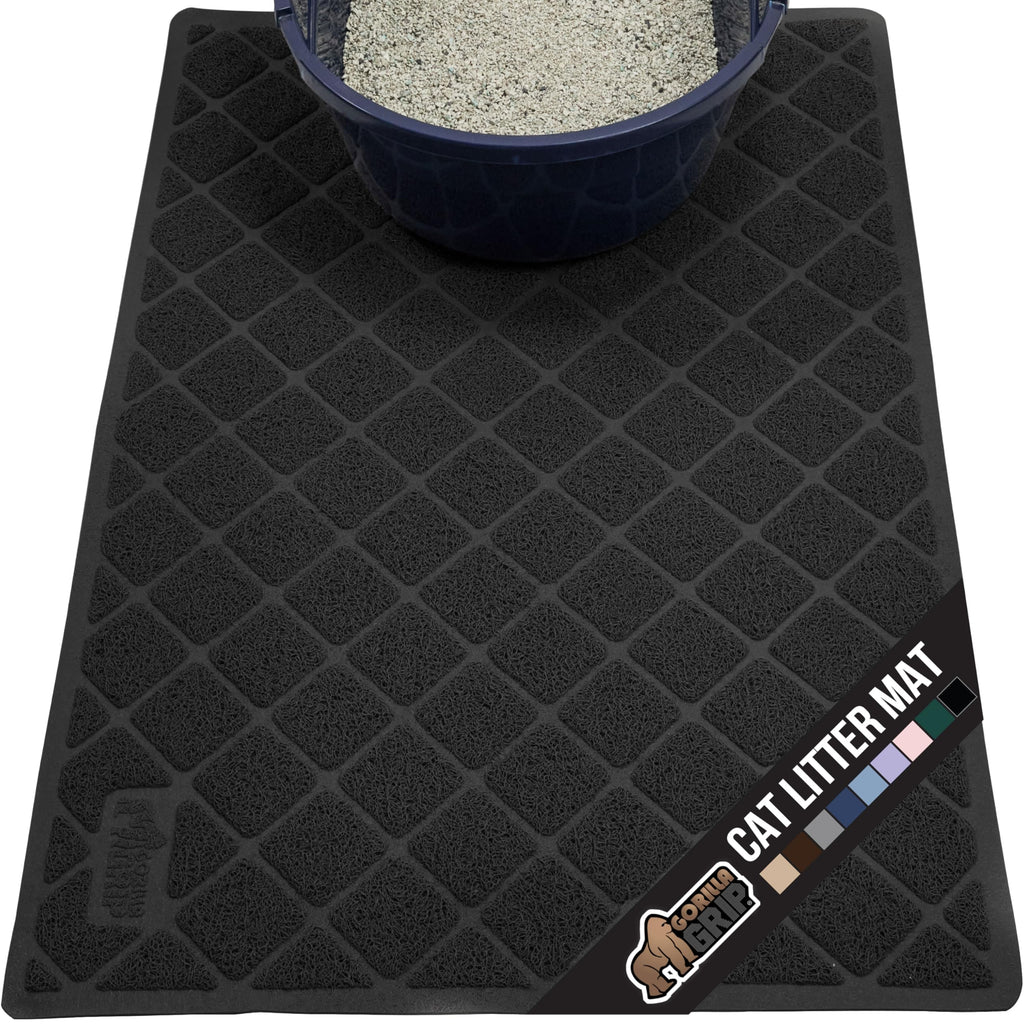 GORILLA GRIP Cat Litter Box Mat, Water Resistant, US Designed Kitty Litter Trapping Mats, Easy to Clean, Scatter Control, Less Mess and Clean Floors, Kitten Supplies for Indoor Cats, 24x17 Grey