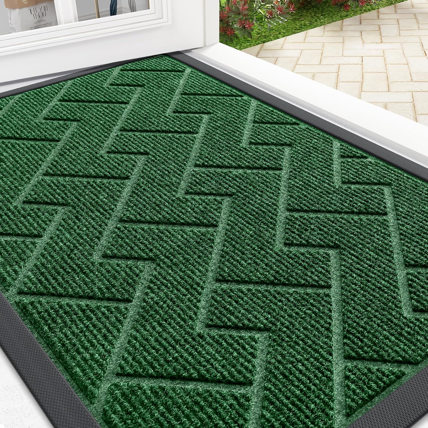 OLANLY Front Door Mat Indoor Outdoor Entrance, Waterproof All-Season, All-Weather Doormat, Sturdy Natural Rubber, Fade Resistant, Low Profile, Easy Clean Patio Porch Entryway Mat, 29.5x17, Beige