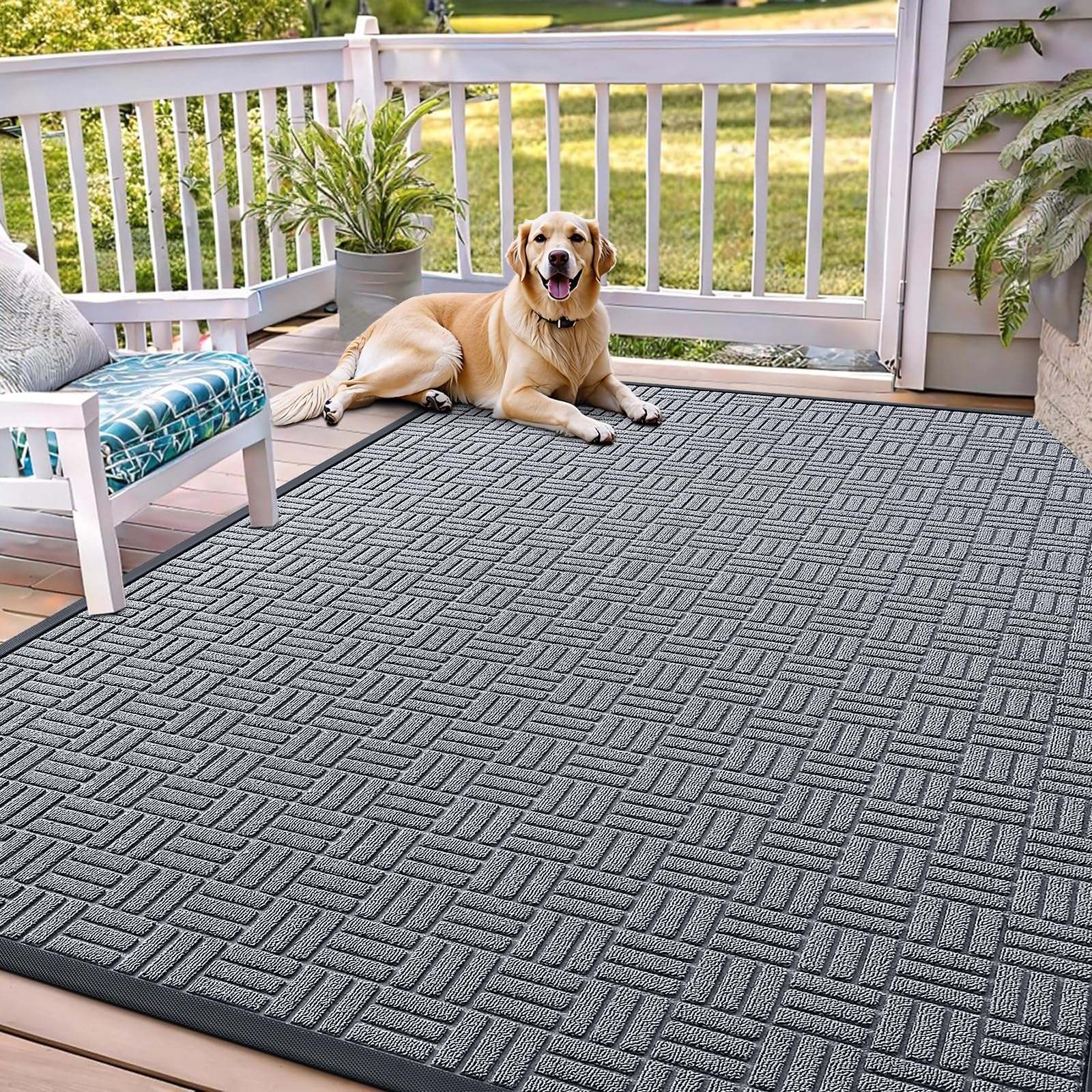 OLANLY Front Door Mat Outside Entrance 29.5x17, Absorbent, Heavy Duty Sturdy Natural Rubber Doormat Indoor Outdoor, Stain and Fade Resistant, Non-Slip Backing Low Profile Floor Mat for Entryway, Grey