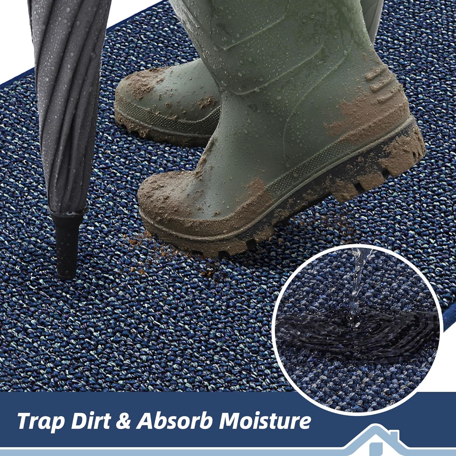 BEQHAUSE Dirt Trapper Door Mat 20" x 32", Non-Slip Washable Doormats Entrance Mat, Dirt Resistant and Absorbent Welcome Mat, Low Profile Floor Mats for Front Back Door and Entryway, Charcoal