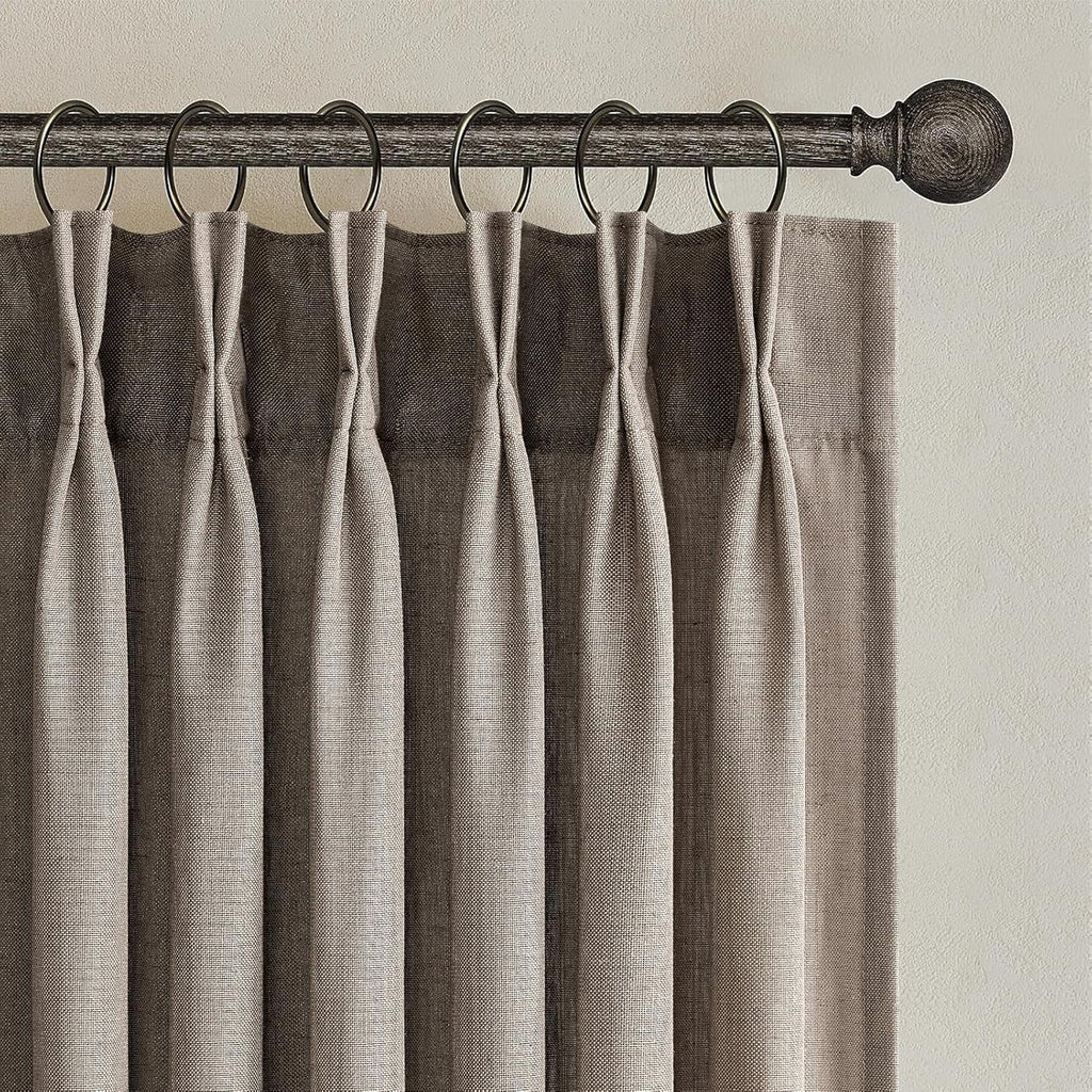 96 Inches Long Pleated Sheer Curtains,Dark Linen Blended Light Filtering Window Curtains 96 Length 2 Panels for Living Room Bedroom Pinch Pleat Drapes with Hooks 2 Panels 40" Wx96 L,Light Brown