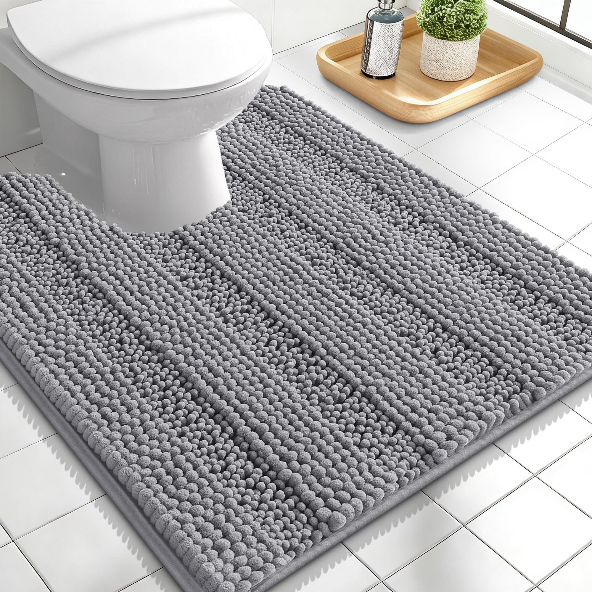OLANLY Thick Bathroom Rugs 30x20, Extra Soft Absorbent Chenille Striped Bath Rugs, Rubber Backing, Machine Wash Dry, Bath Mats for Bathroom Floor, Tub and Shower, Home Decor Accessories, Grey