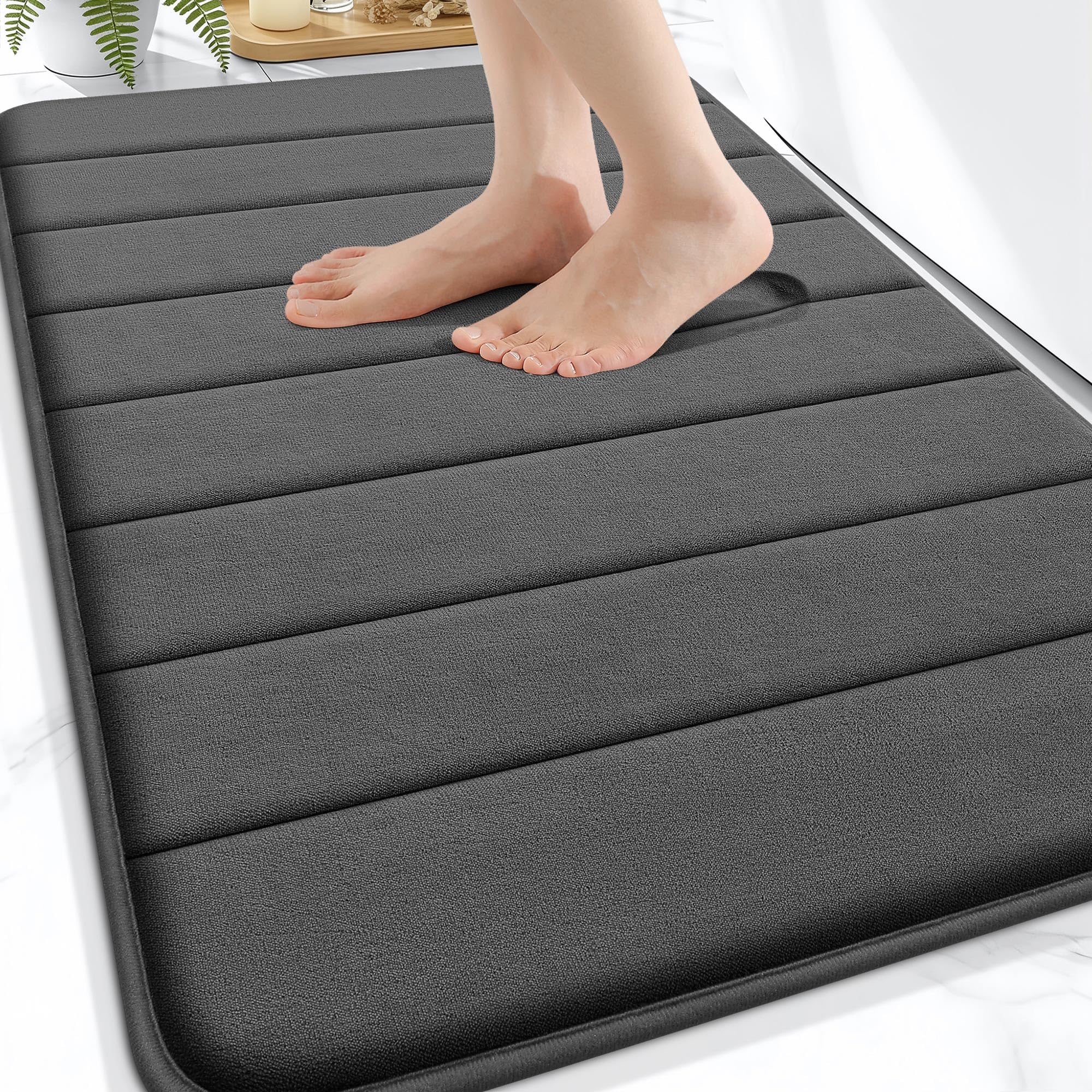 OLANLY Memory Foam Bath Mat 30x20, Super Soft Absorbent Bathroom Rugs, Quick Dry, Machine Washable Shower Floor Rugs, Bathmat Carpet, Bathroom Home Decor Accessories, Grey