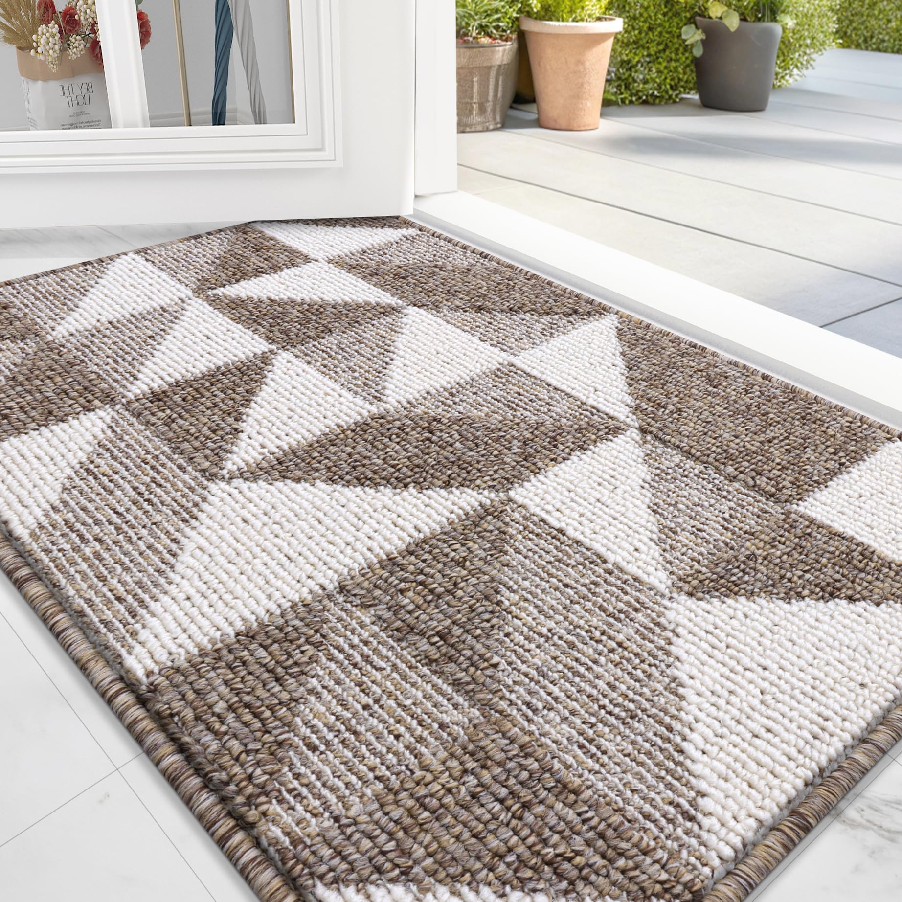 OLANLY Door Mat Indoor Entrance Washable 32x20, Odor-Free Low-Profile Front Back Geometric Doormat, Absorbent Resist Dirt Entry Carpet, Easy to Clean Sturdy Inside Floor Mats for Entryway, Black