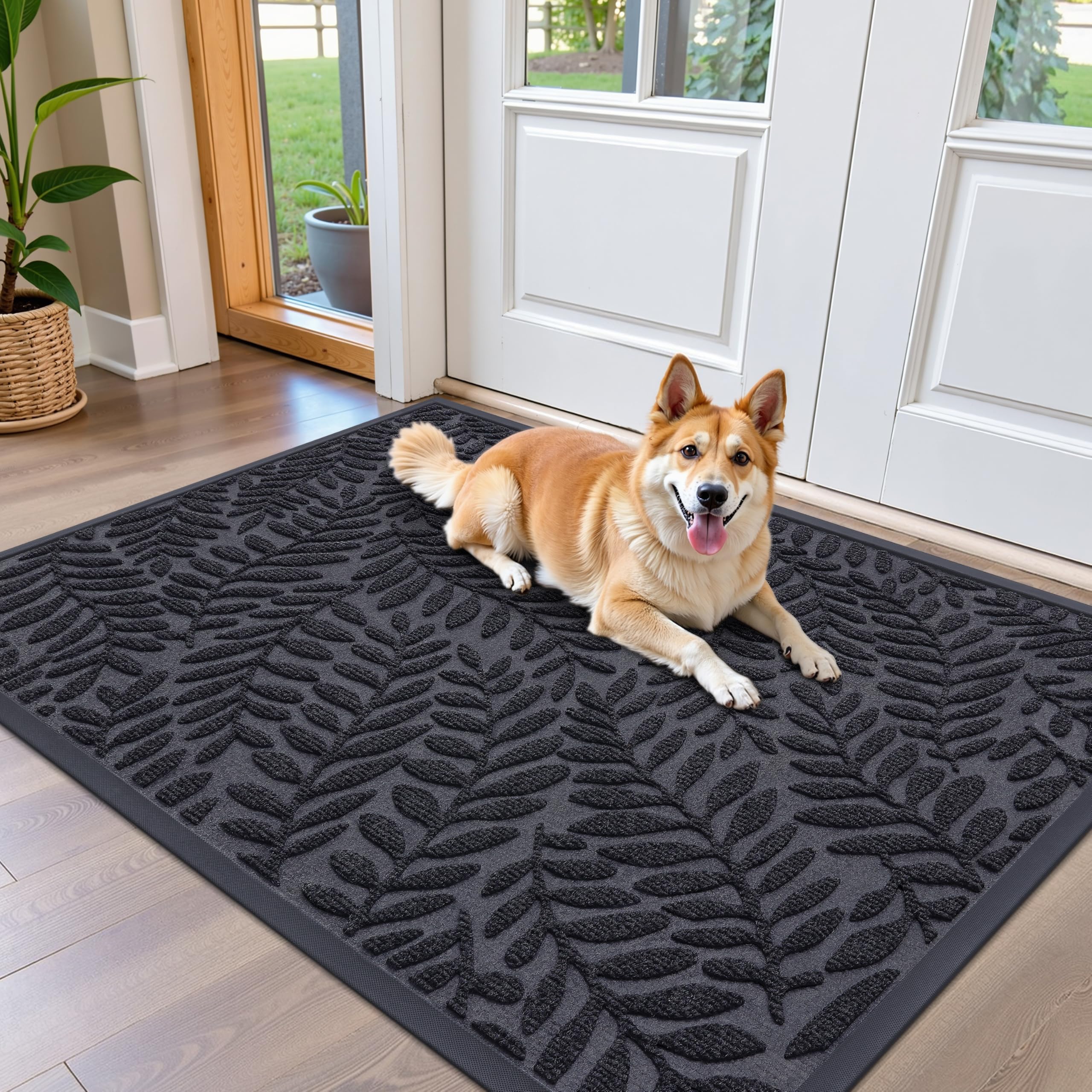 OLANLY Front Door Mat Outside Entrance 29.5x17, Absorbent, Heavy Duty Sturdy Natural Rubber Doormat Indoor Outdoor, Stain and Fade Resistant, Non-Slip Backing Low Profile Floor Mat for Entryway, Grey