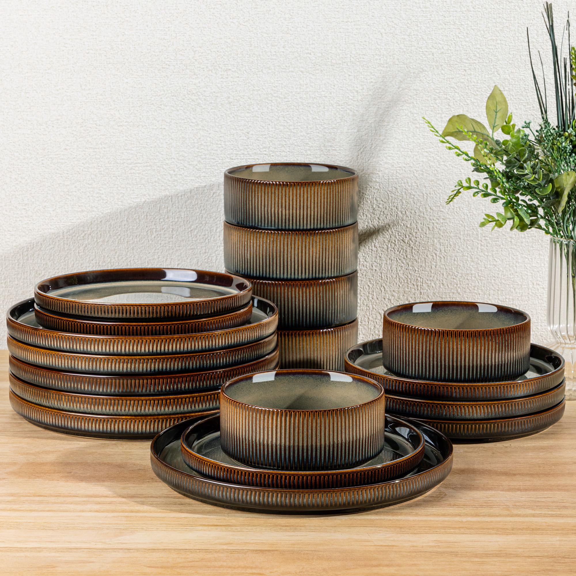 TheTerra Ceramic Dinnerware Sets for 4, 12 Pieces Porcelain Lightweight Speckled Plates and Bowls Sets, Scratch Resistant Dish Set, Oven & Microwave & Dishwasher Safe