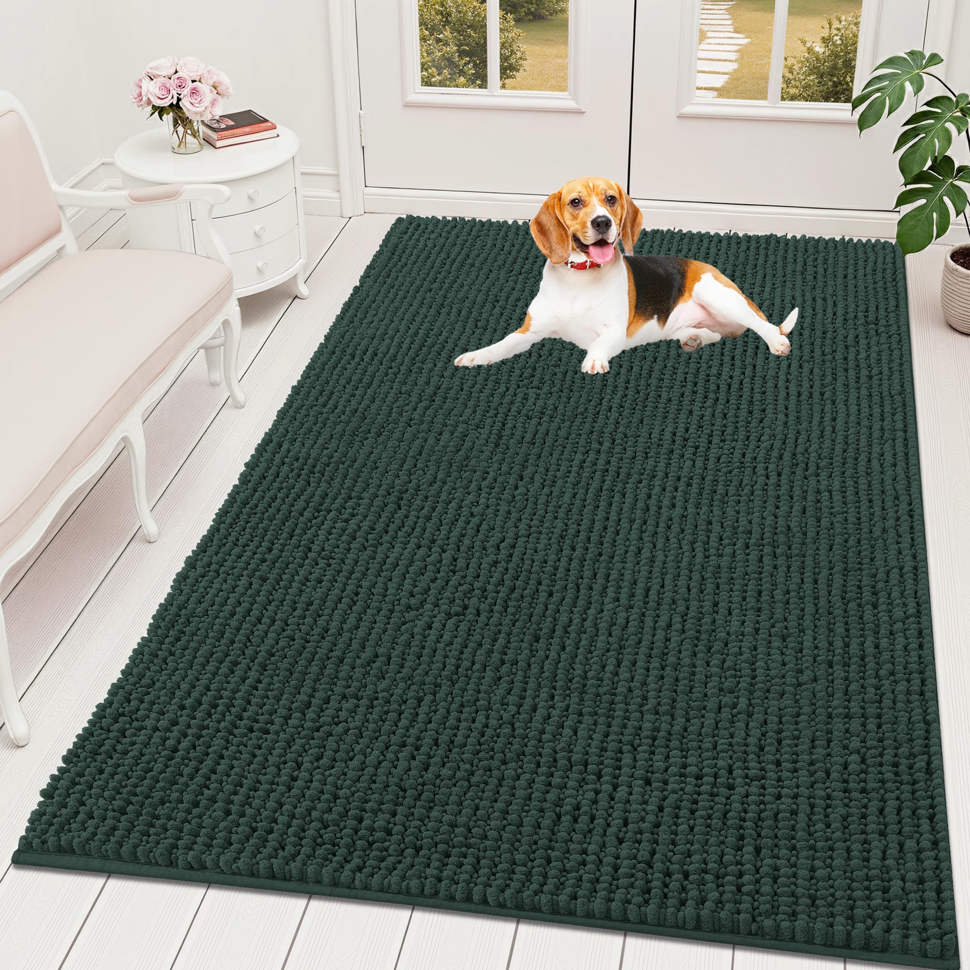 OLANLY Dog Door Mat for Muddy Paws 30x20, Ultra Absorbent Chenille Mud Doormat, Non-Slip Washable and Dirt Trapping Doormat for Indoor Entryway, Quick-Dry Indoor Pet Bed Mats for Dogs, Grey