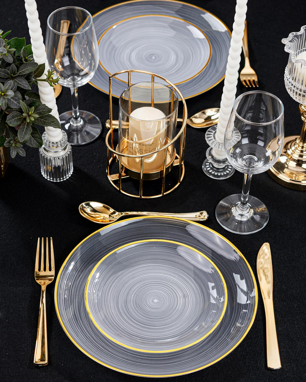 Morejoy 60Pcs Brown Plastic Plates,Brown Disposable Plates With Gold Rim, Gold Party Dinnerware Set Include 30 Dessert plates,30 Dinner plates for Party & Wedding