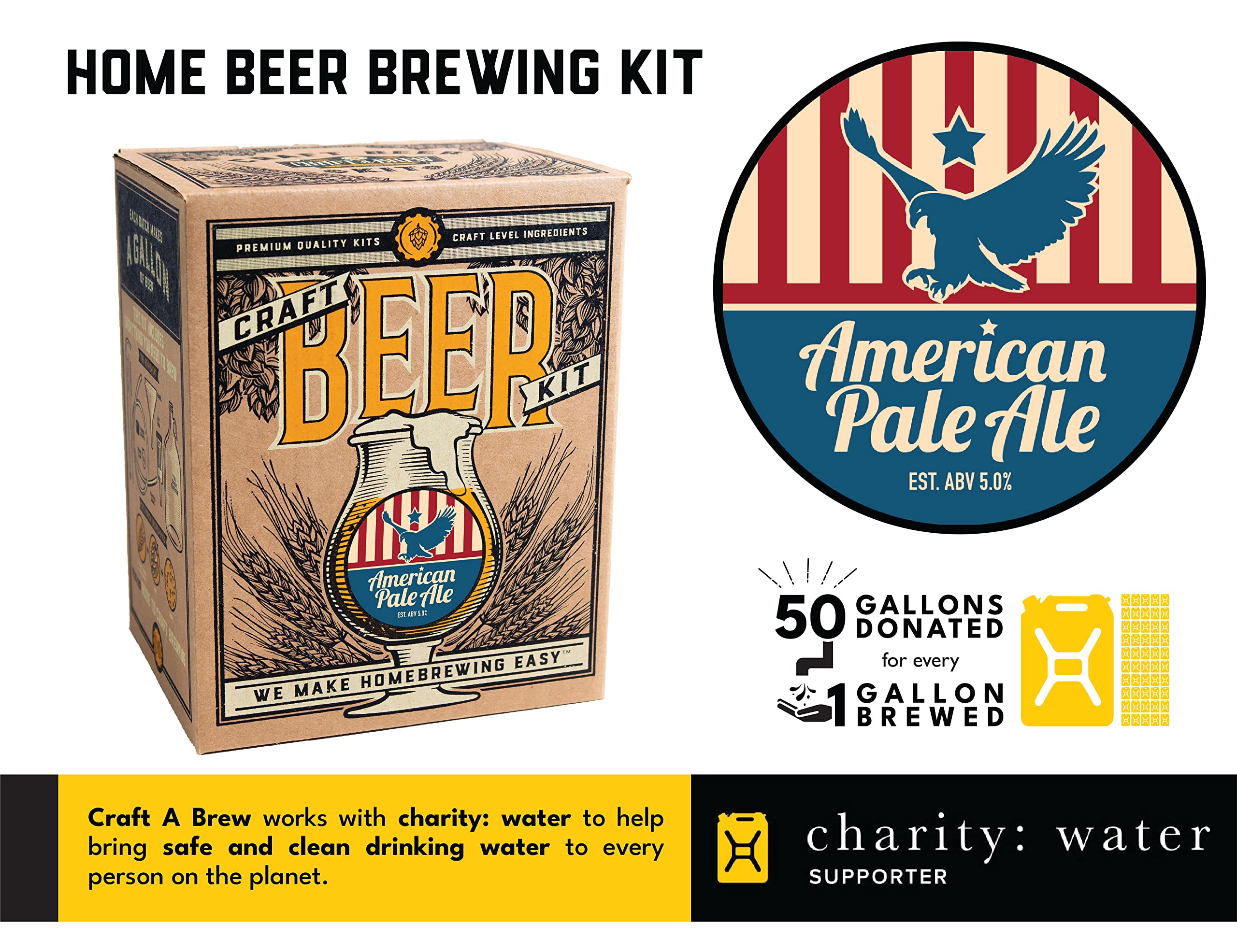 Craft A Brew - American Pale Ale - Beer Making Kit - Make Your Own Craft Beer - Complete Equipment and Supplies - Starter Home Brewing Kit - 1 Gallon