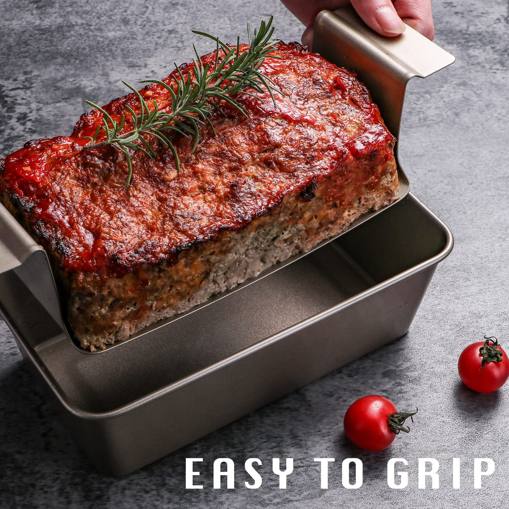 HONGBAKE Meatloaf Pan with Drain Tray, 9 x 5 Inches Loaf Pans with Insert, Nonstick Meat Loaf for Baking, Reduce the Fat and Kick Up the Flavor, Grey