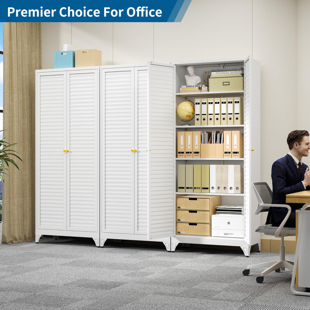 75" Tall Metal Kitchen Storage Cabinet,White Kitchen Pantry Storage Cabinet with Doors and 4 Adjustable Shelves,Utility Cabinet for Living Room,Garage,Dining Room and Office,Assemble Required
