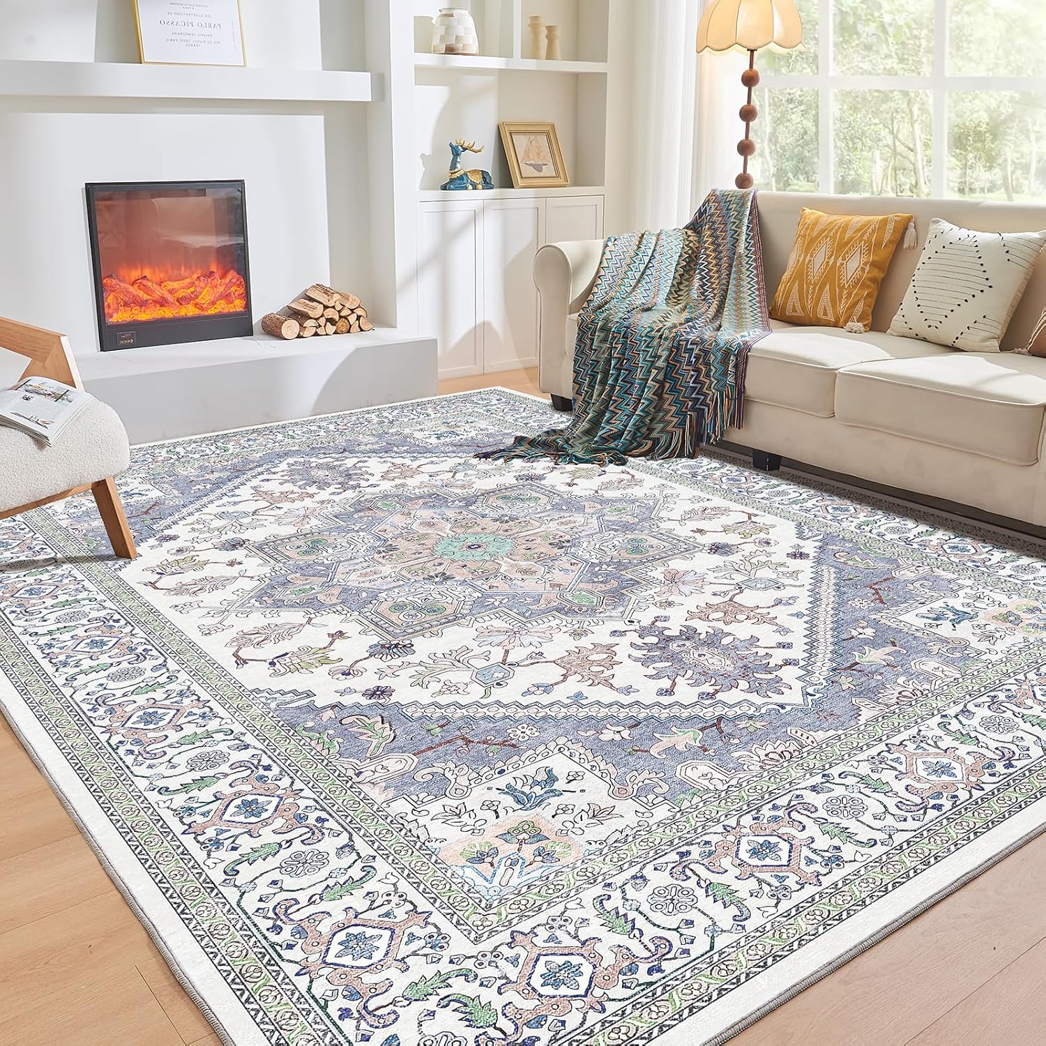 OPPODREAM Soft Area Rugs 5x7, 5x7 Washable Rug with Non Slip Backing, 5 x 7 Faux Cashmere Low-Pile Carpet, Brown