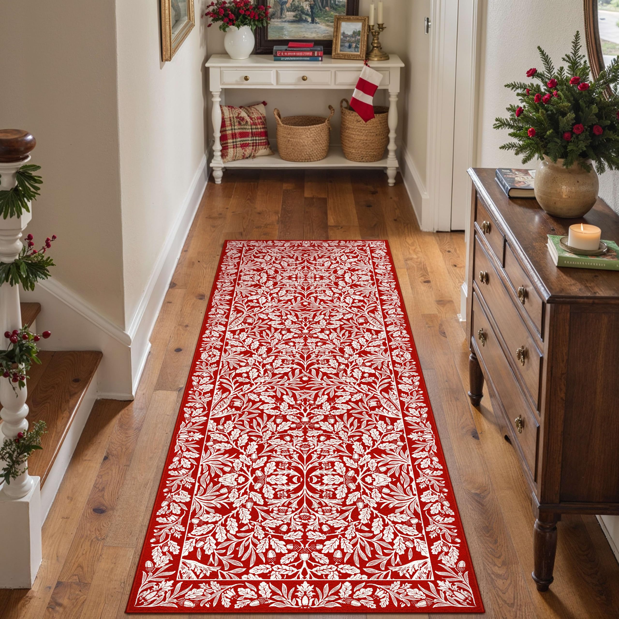 HUGEAR 5x7 Machine Washable Rugs Brown Hallway Area Rug Indoor Accent Rug Floral Low Pile Carpet Soft Throw Aesthetic Rug Bedroom Living Room Office Dining Room Kitchen Laundry Room Non Slip